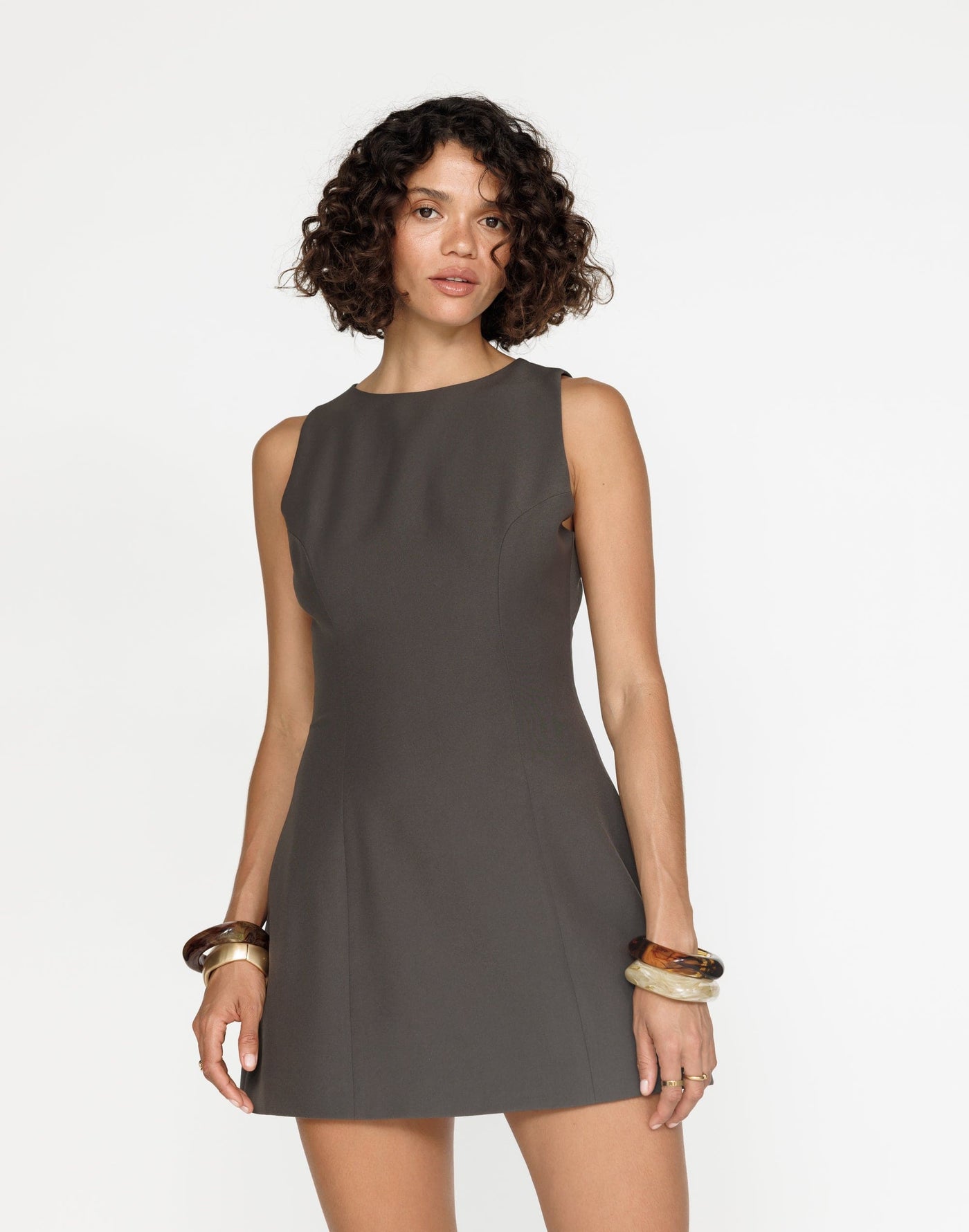 Cordelia Mini Dress (Charcoal) | CHARCOAL Exclusive - A-line Fit High Round Neck Mini - Women's Dress - Charcoal Clothing