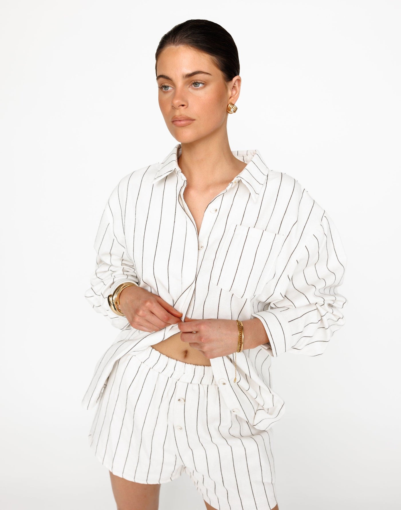 Mikah Long Sleeve Top (Brown/White Stripe) | CHARCOAL Exclusive - - Women's Top - Charcoal Clothing