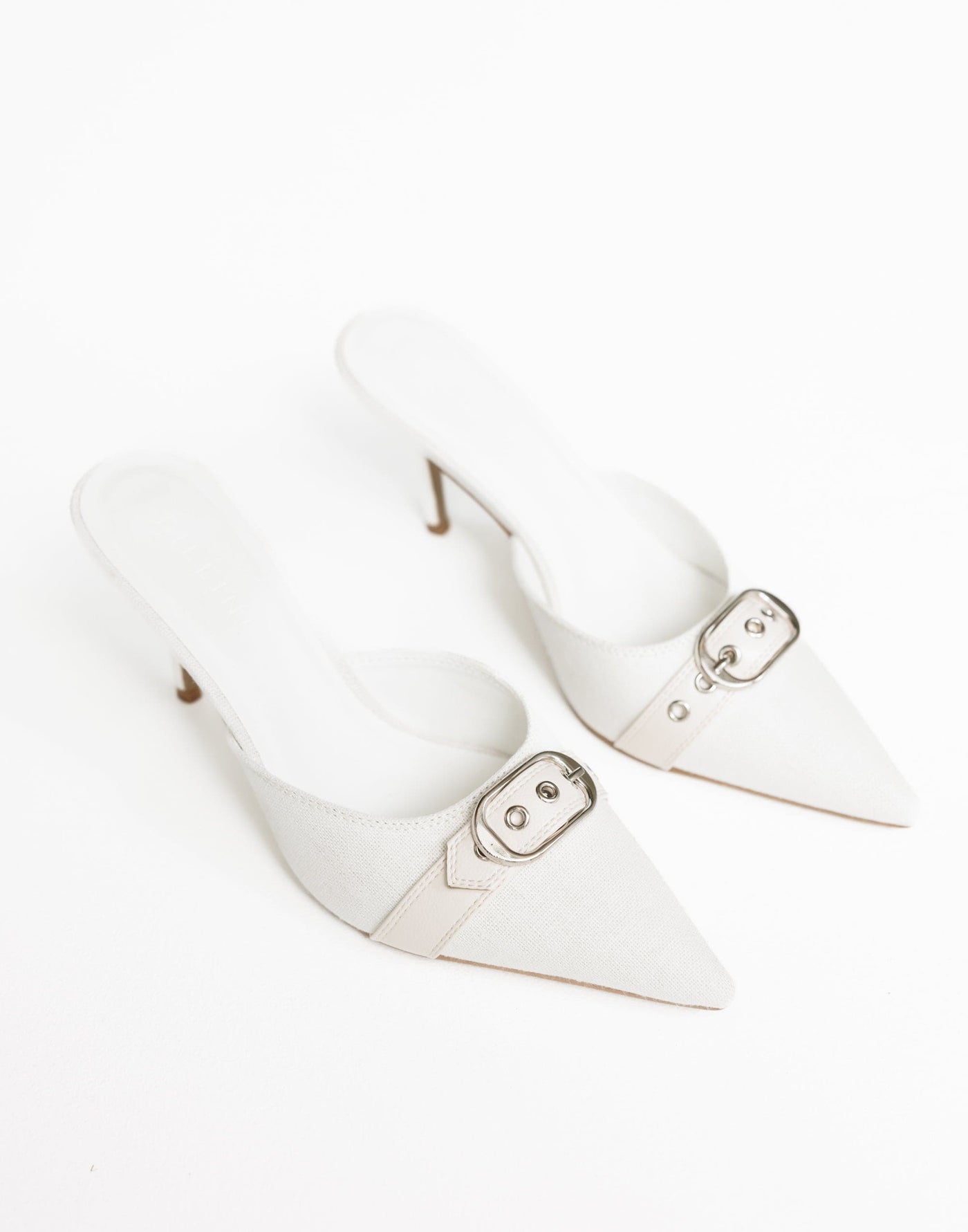 Kolby Heels (Bone Linen) - By Billini - Pointed Toe Buckle Detail Heel - Women's Shoes - Charcoal Clothing