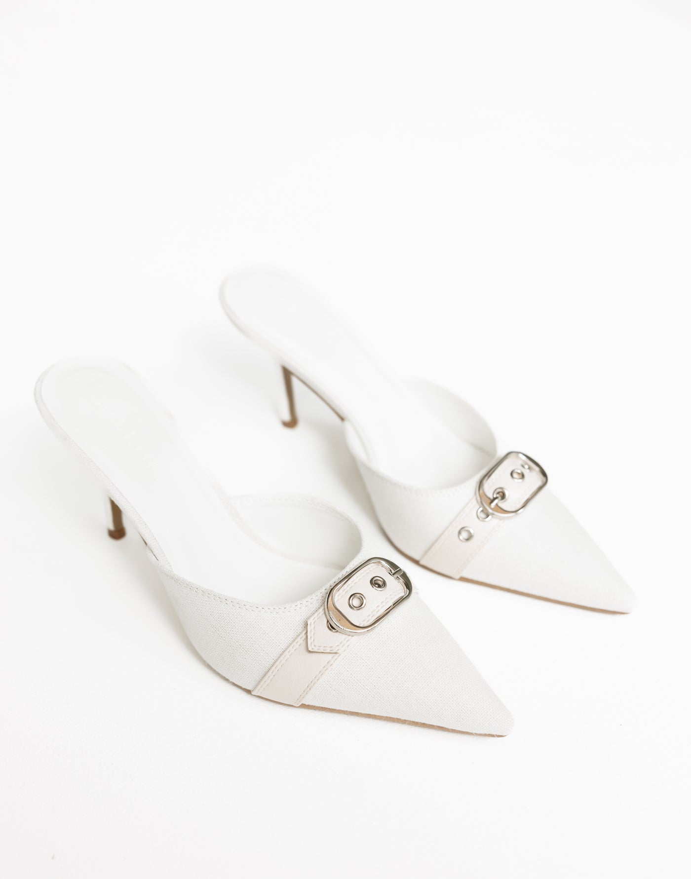 Kolby Heels (Bone Linen) - By Billini - Pointed Toe Buckle Detail Heel - Women's Shoes - Charcoal Clothing