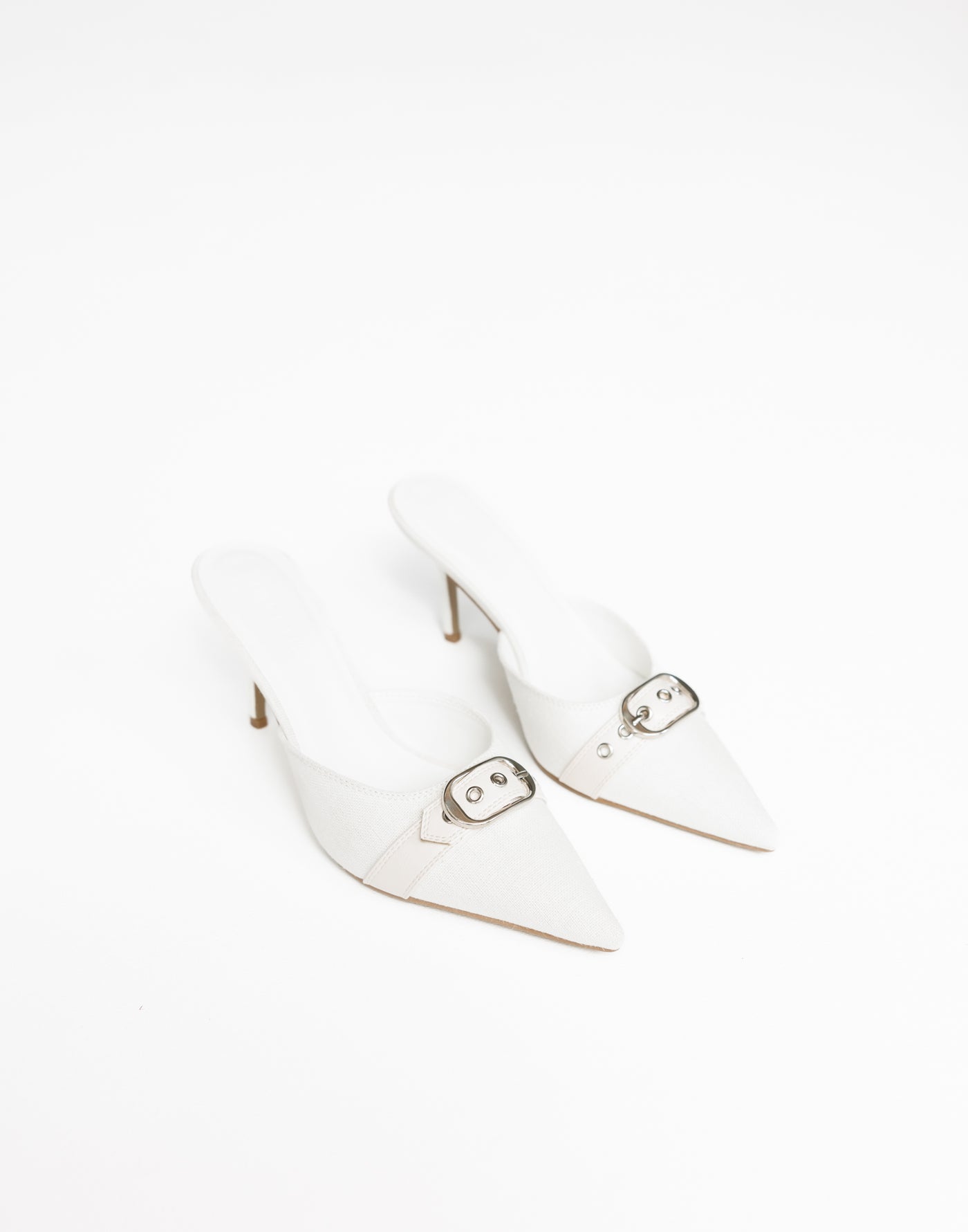 Kolby Heels (Bone Linen) - By Billini - Pointed Toe Buckle Detail Heel - Women's Shoes - Charcoal Clothing