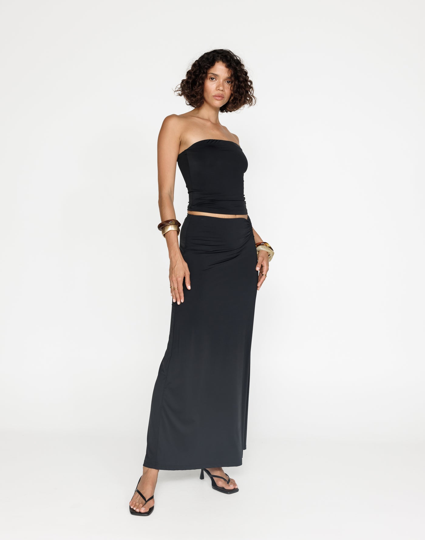 Emersen Maxi Skirt (Black) | CHARCOAL Exclusive - Gathered Detailing Flared Maxi Skirt - Women's Skirt - Charcoal Clothing