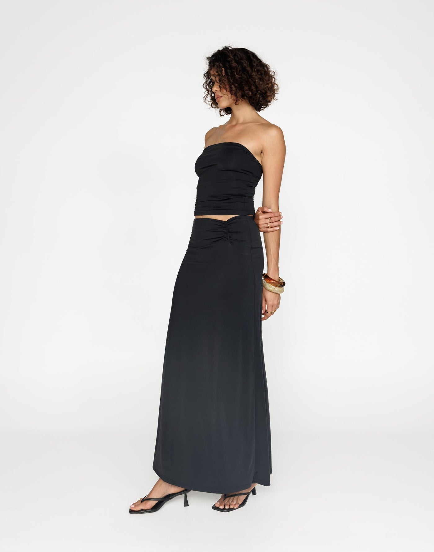 Emersen Maxi Skirt (Black) | CHARCOAL Exclusive - Gathered Detailing Flared Maxi Skirt - Women's Skirt - Charcoal Clothing