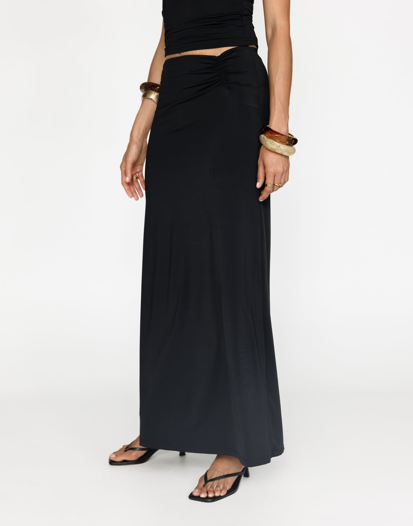 Emersen Maxi Skirt (Black) | CHARCOAL Exclusive - Gathered Detailing Flared Maxi Skirt - Women's Skirt - Charcoal Clothing