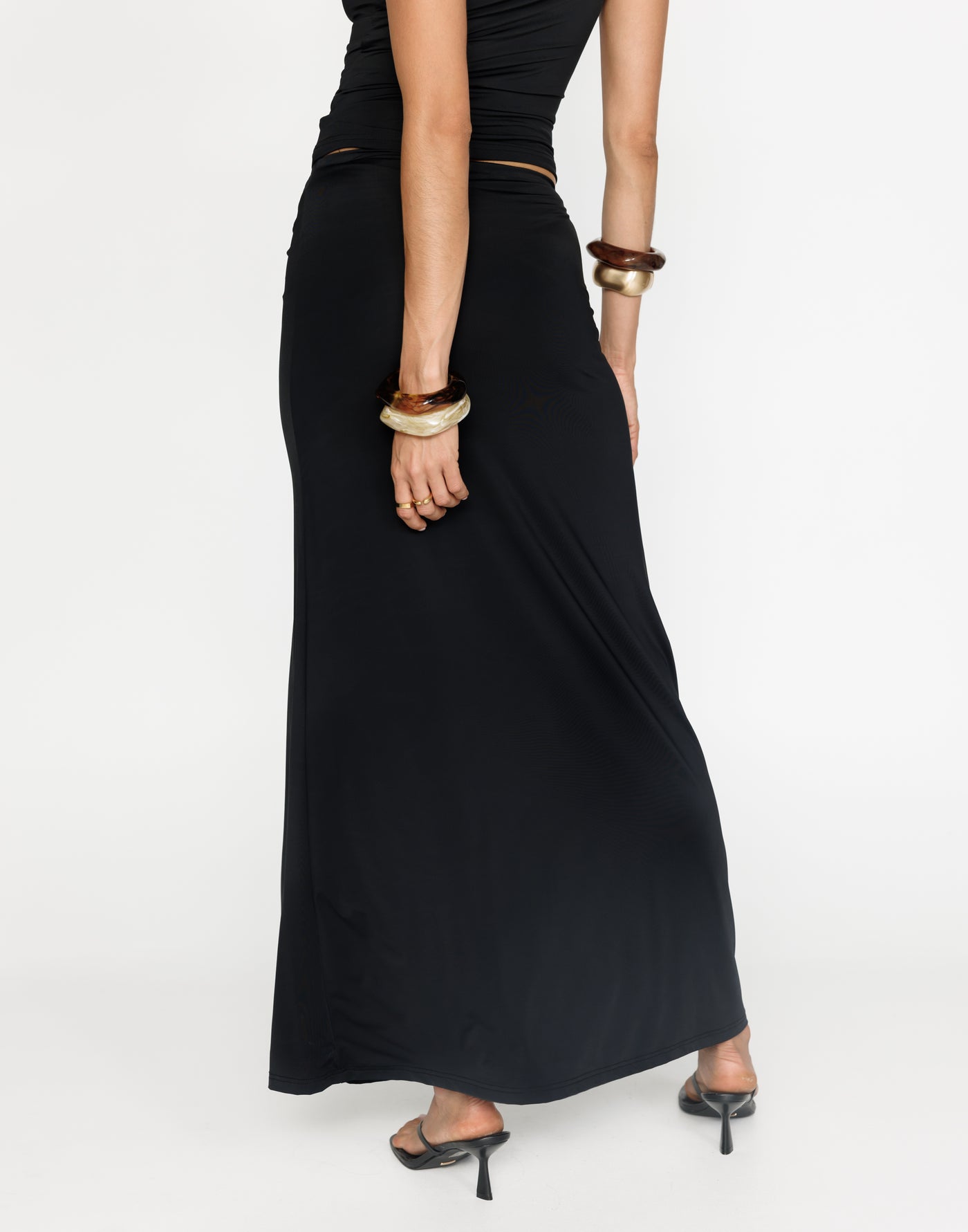 Emersen Maxi Skirt (Black) | CHARCOAL Exclusive - Gathered Detailing Flared Maxi Skirt - Women's Skirt - Charcoal Clothing