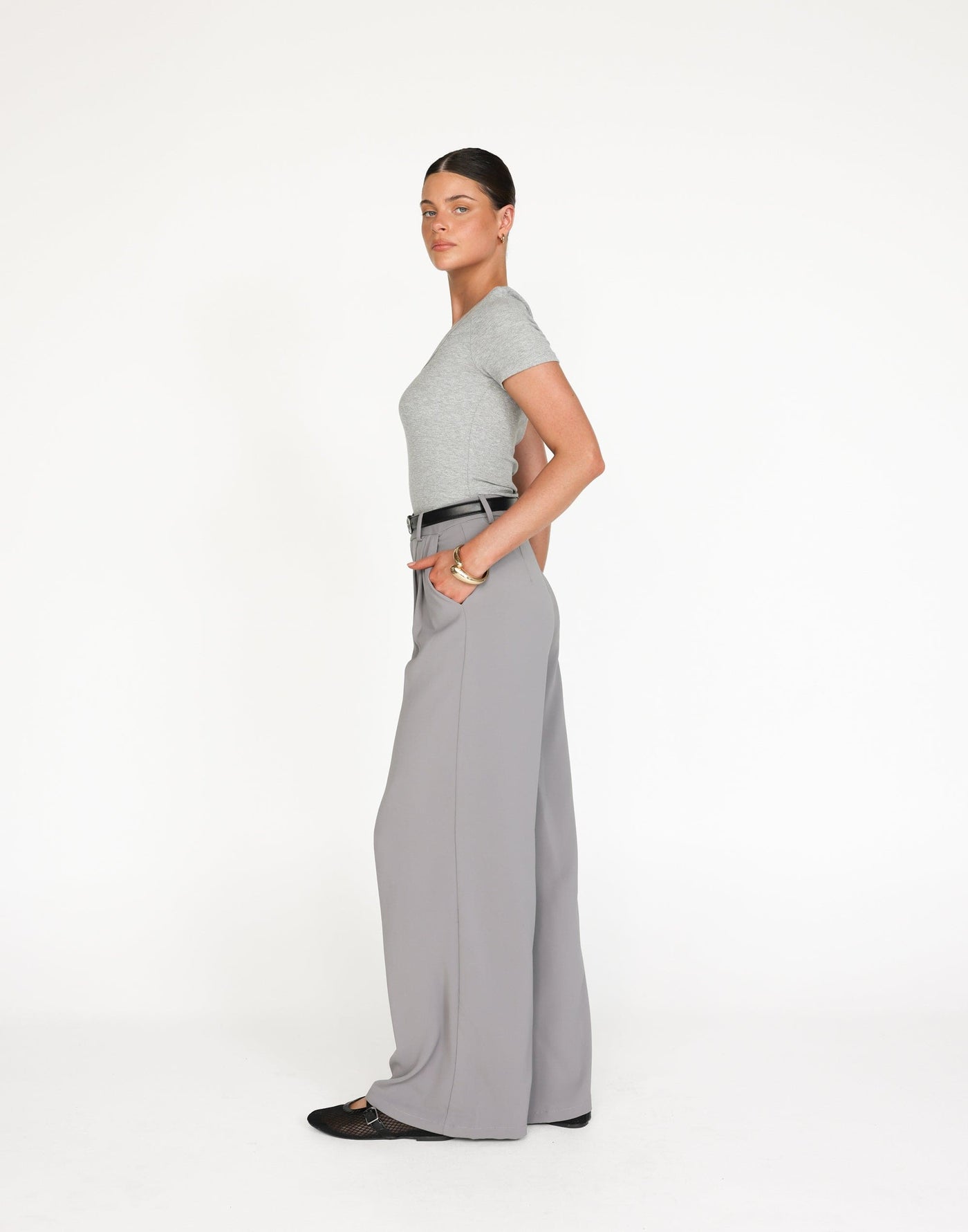 Chicago Pants (Grey) - High Rise Tailored Wide Leg Pants - Women's Pants - Charcoal Clothing