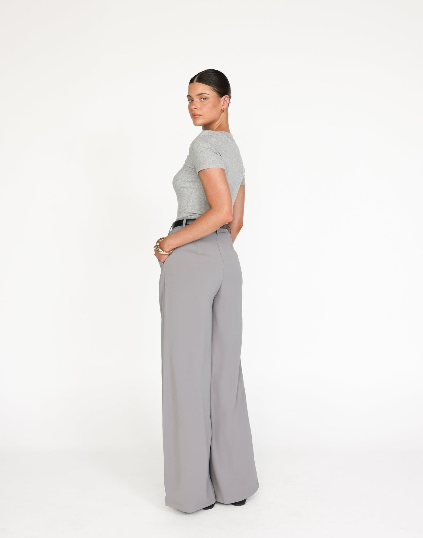 Chicago Pants (Grey) - High Rise Tailored Wide Leg Pants - Women's Pants - Charcoal Clothing