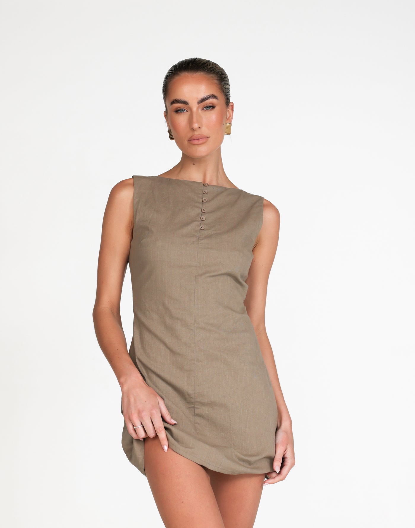 Basira Mini Dress (Mushroom) | CHARCOAL Exclusive - - Women's Dress - Charcoal Clothing