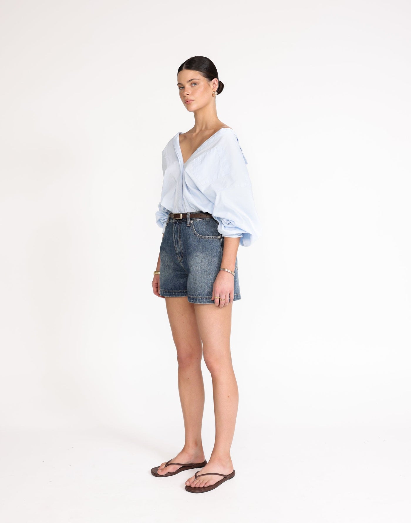 Lucas Denim Shorts (Faded Mid Wash) | CHARCOAL Exclusive - Mid Rise Wide Leg Shorts - Women's Shorts - Charcoal Clothing