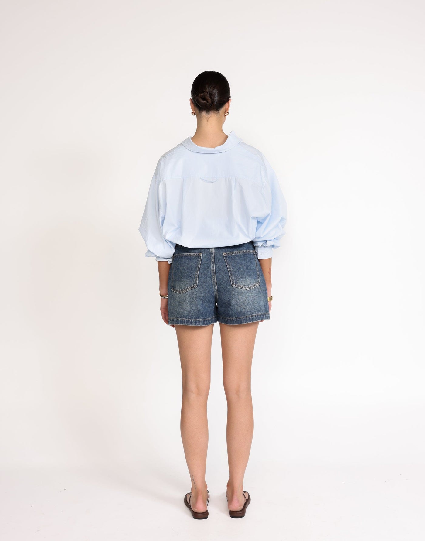 Lucas Denim Shorts (Faded Mid Wash) | CHARCOAL Exclusive - Mid Rise Wide Leg Shorts - Women's Shorts - Charcoal Clothing