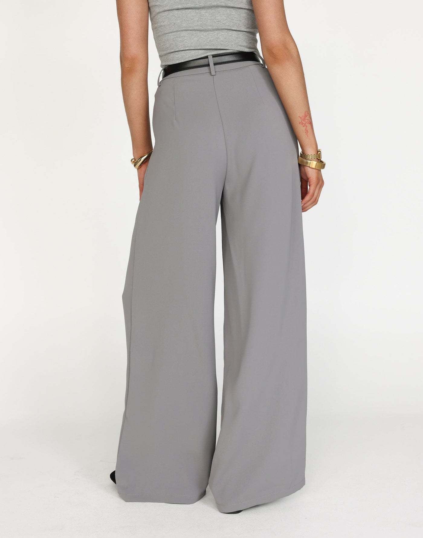 Chicago Pants (Grey) - High Rise Tailored Wide Leg Pants - Women's Pants - Charcoal Clothing