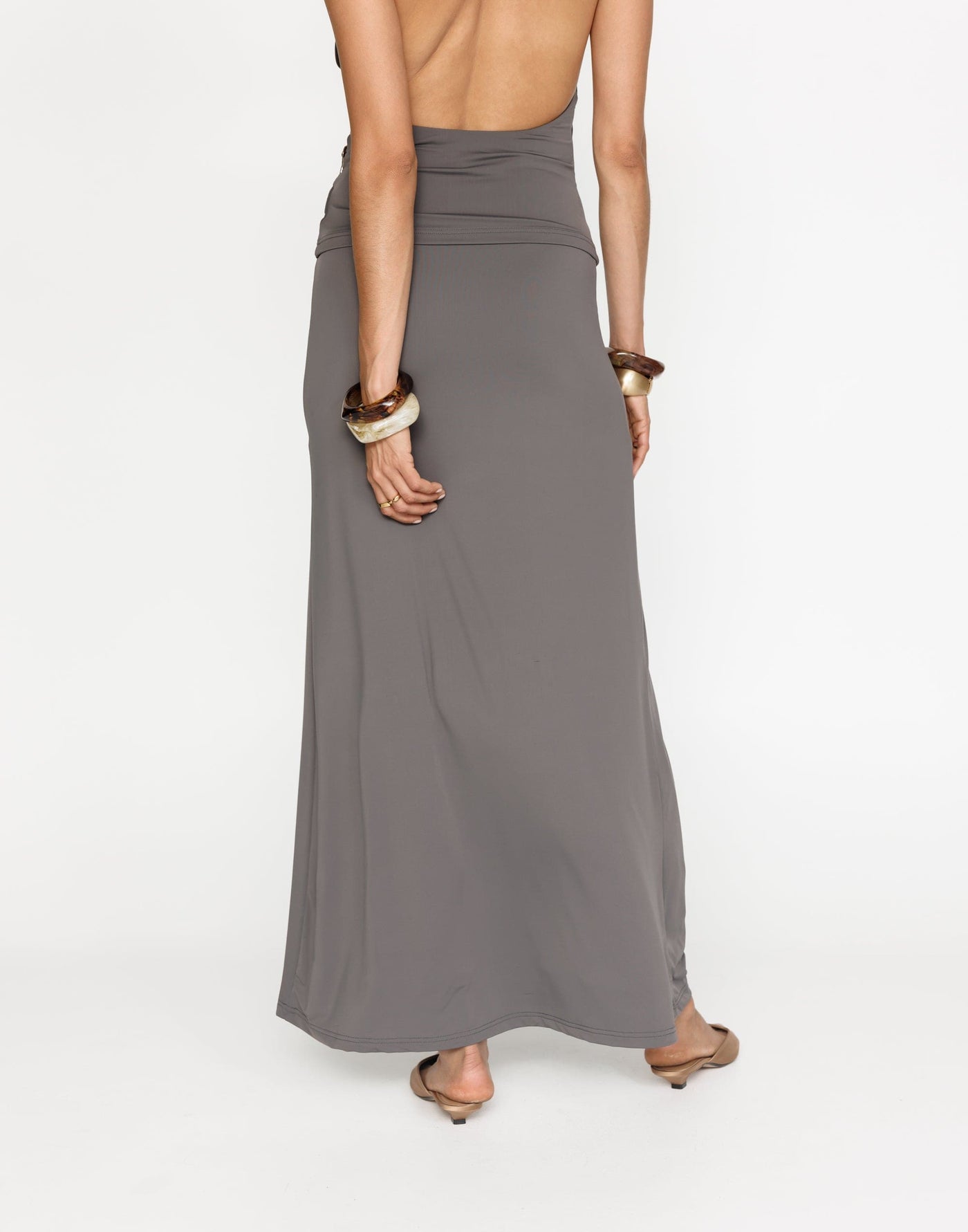 Emersen Maxi Skirt (Slate) | CHARCOAL Exclusive - Gathered Detailing Flared Maxi Skirt - Women's Skirt - Charcoal Clothing