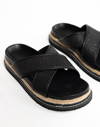 Aysha Slides (Black Raffia) - By Billini - - Women's Shoes - Charcoal Clothing