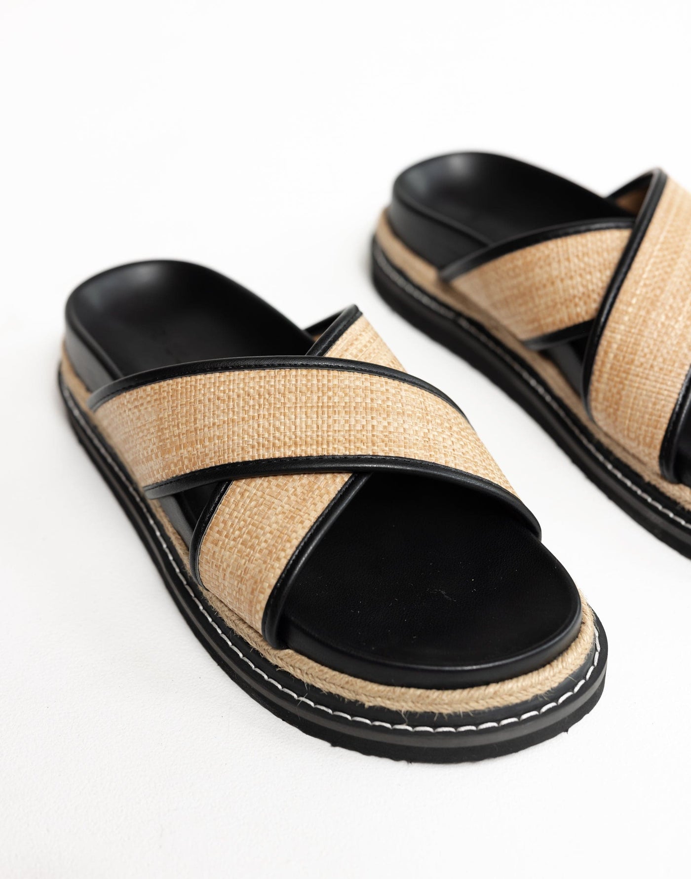 Aysha Slides (Natural Raffia) - By Billini - - Women's Shoes - Charcoal Clothing