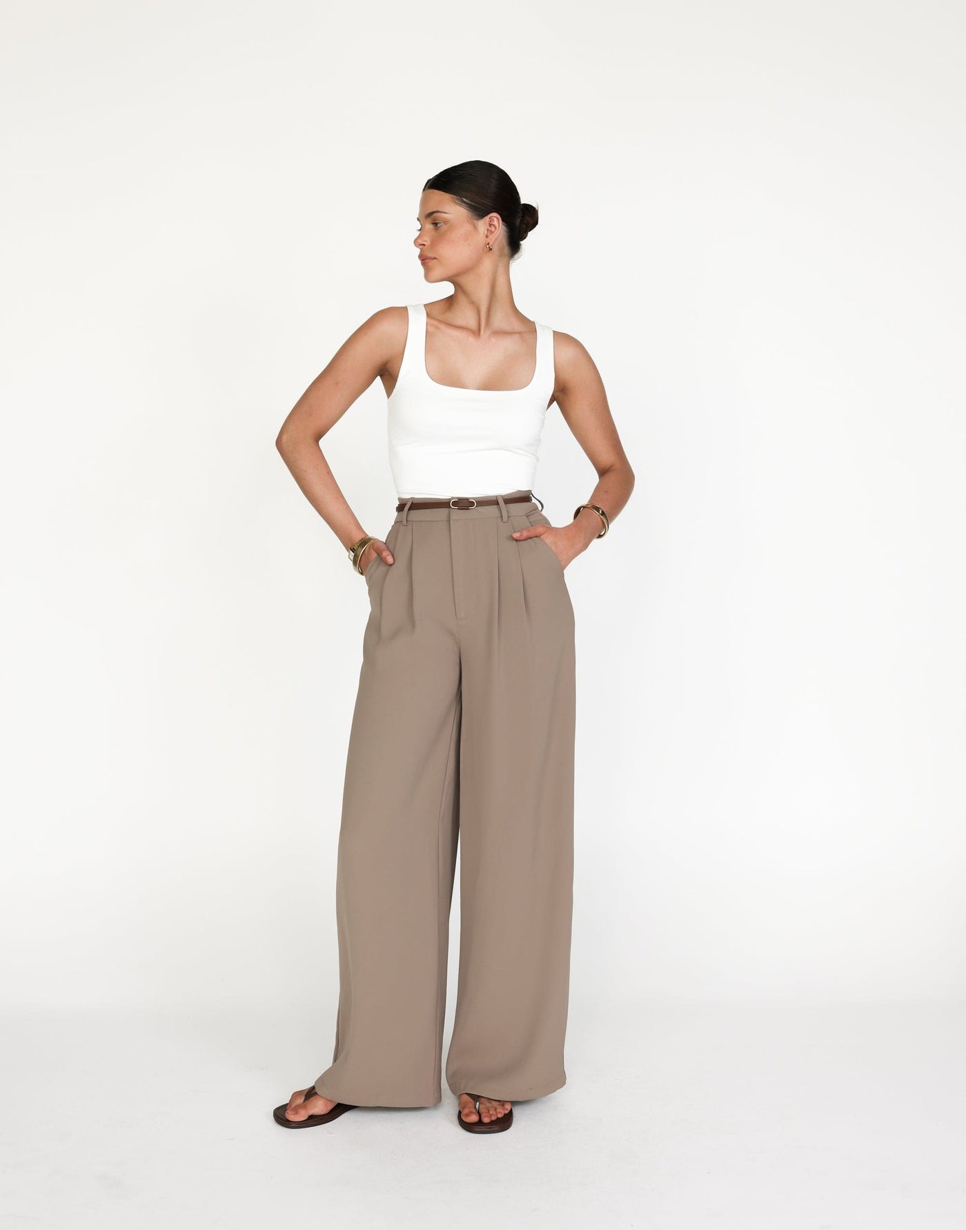 Chicago Pants (Mushroom) - High Rise Tailored Wide Leg Pants - Women's Pants - Charcoal Clothing