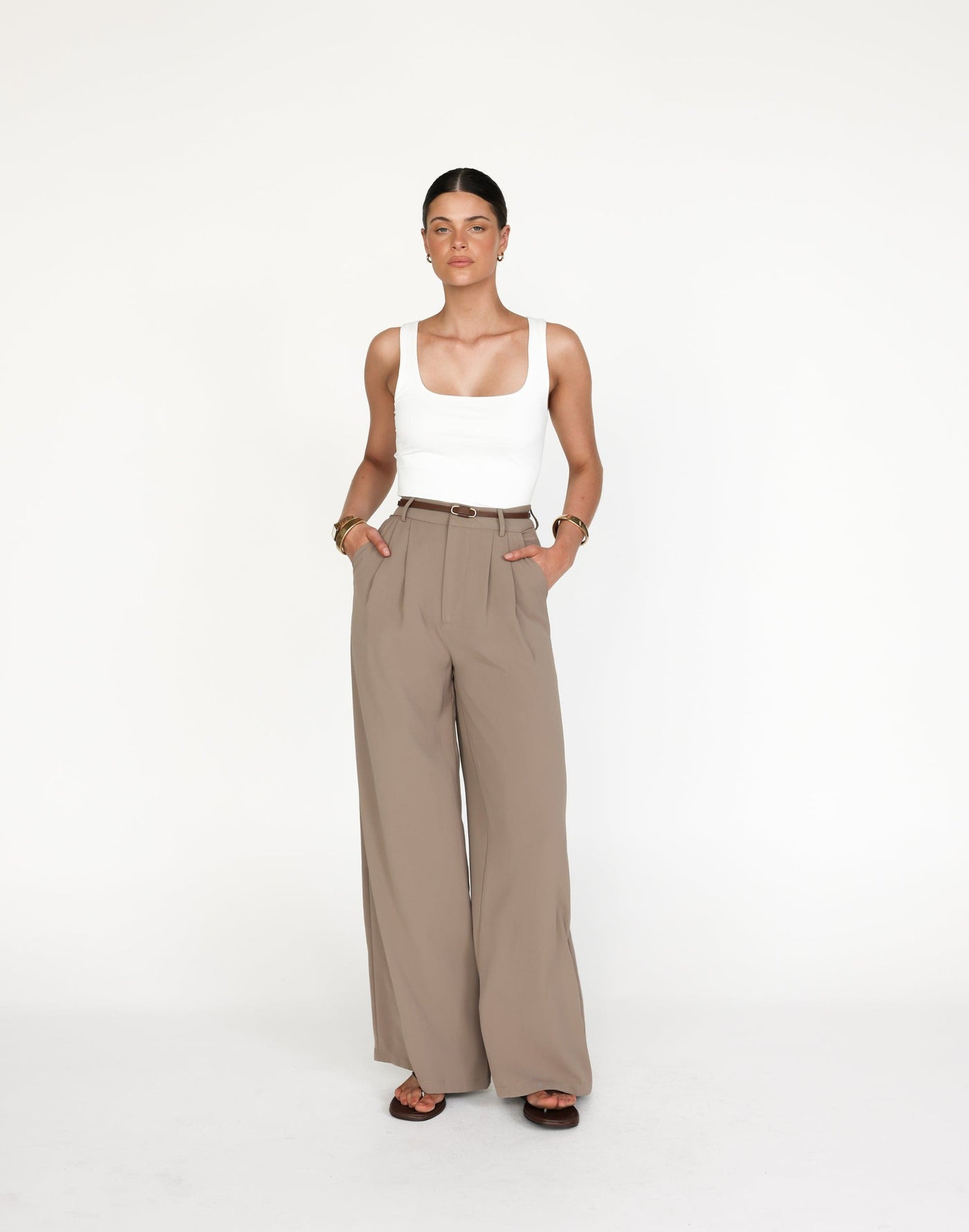 Chicago Pants (Mushroom) - High Rise Tailored Wide Leg Pants - Women's Pants - Charcoal Clothing