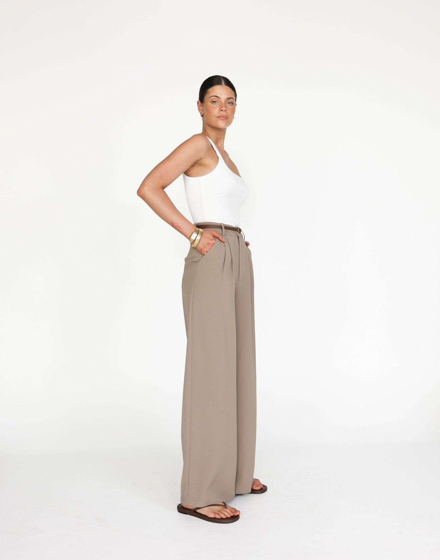 Chicago Pants (Mushroom) - High Rise Tailored Wide Leg Pants - Women's Pants - Charcoal Clothing