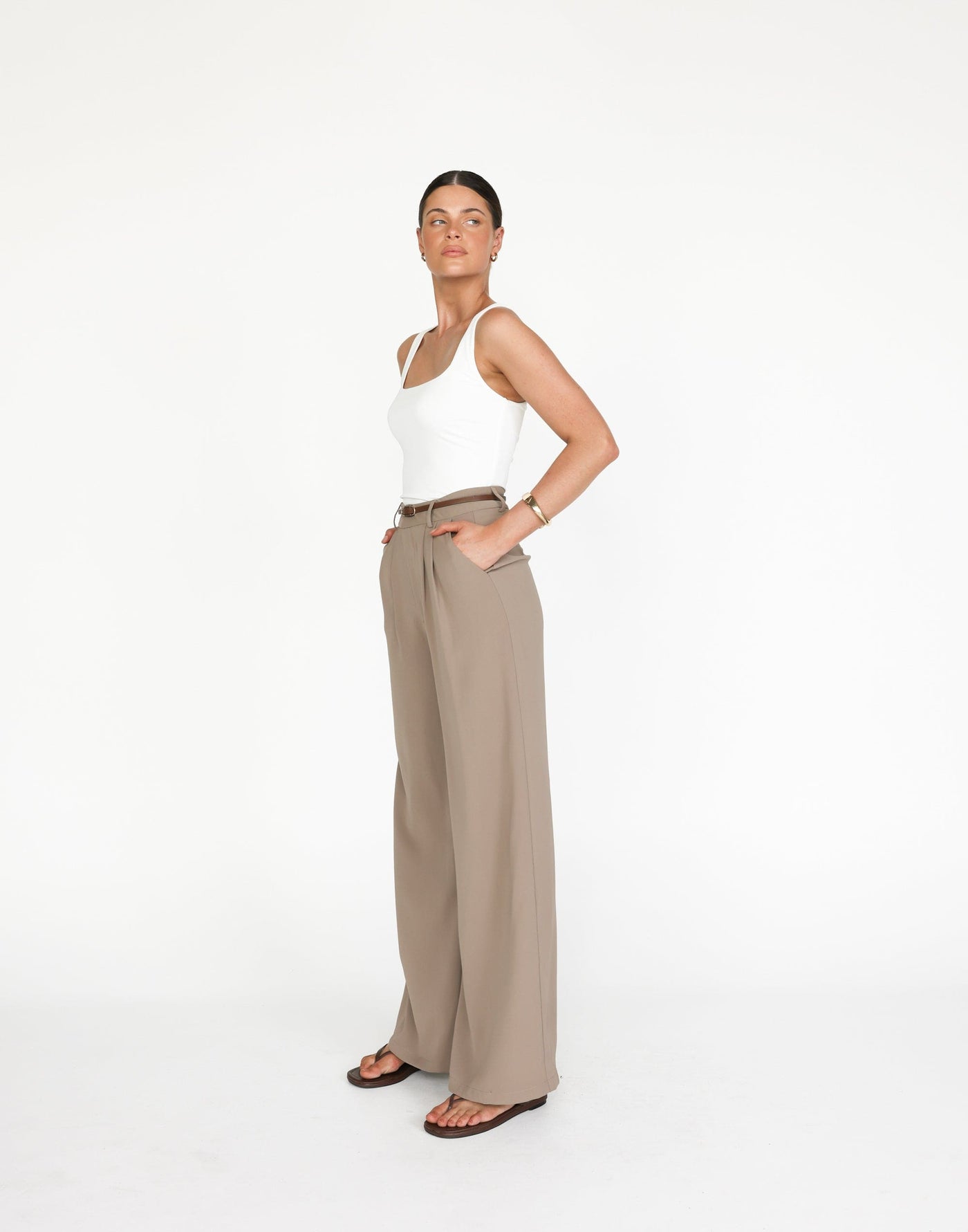 Chicago Pants (Mushroom) - High Rise Tailored Wide Leg Pants - Women's Pants - Charcoal Clothing