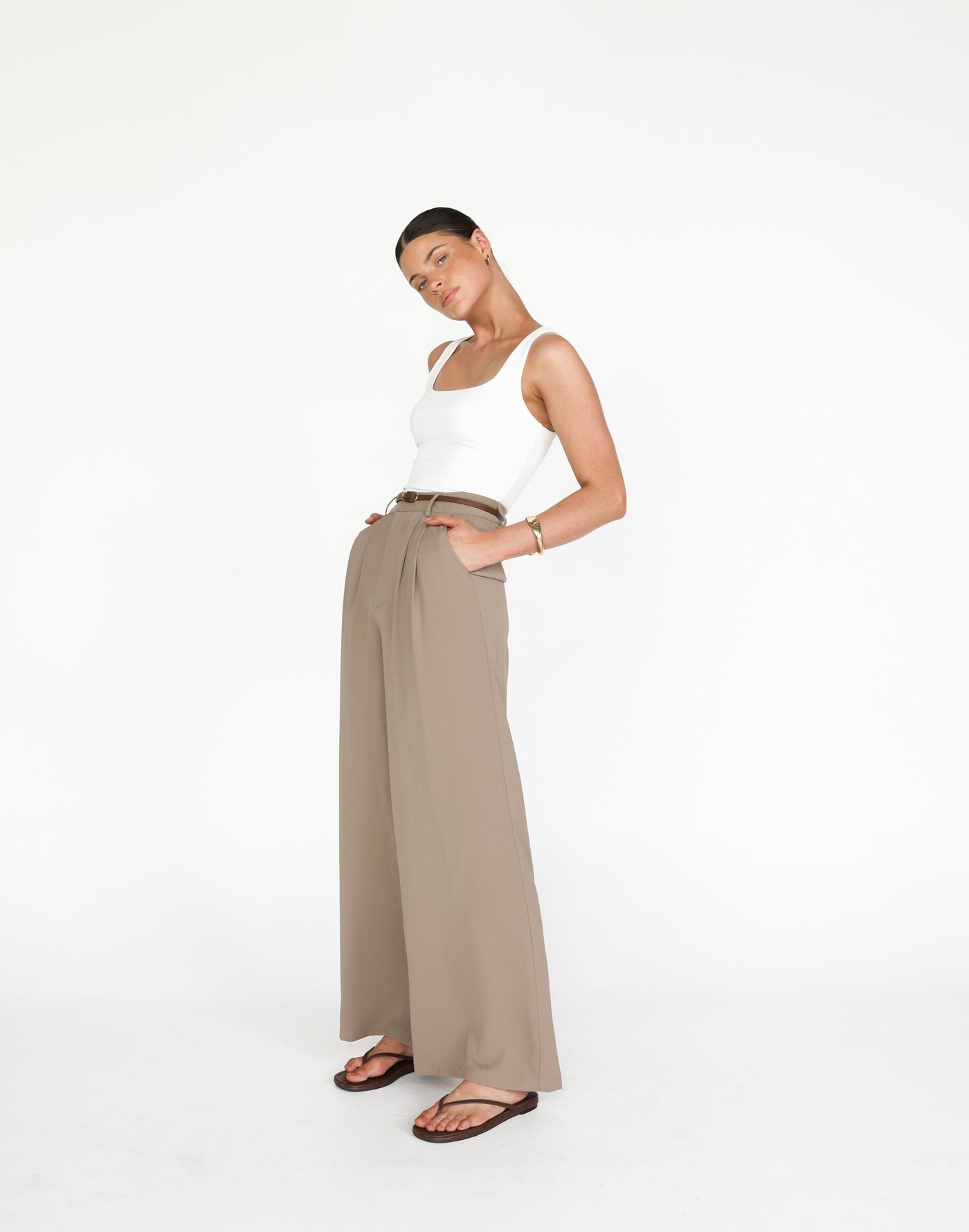 Chicago Pants (Mushroom) - High Rise Tailored Wide Leg Pants - Women's Pants - Charcoal Clothing