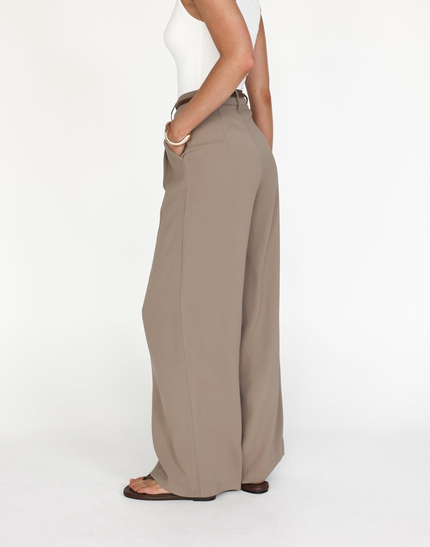 Chicago Pants (Mushroom) - High Rise Tailored Wide Leg Pants - Women's Pants - Charcoal Clothing