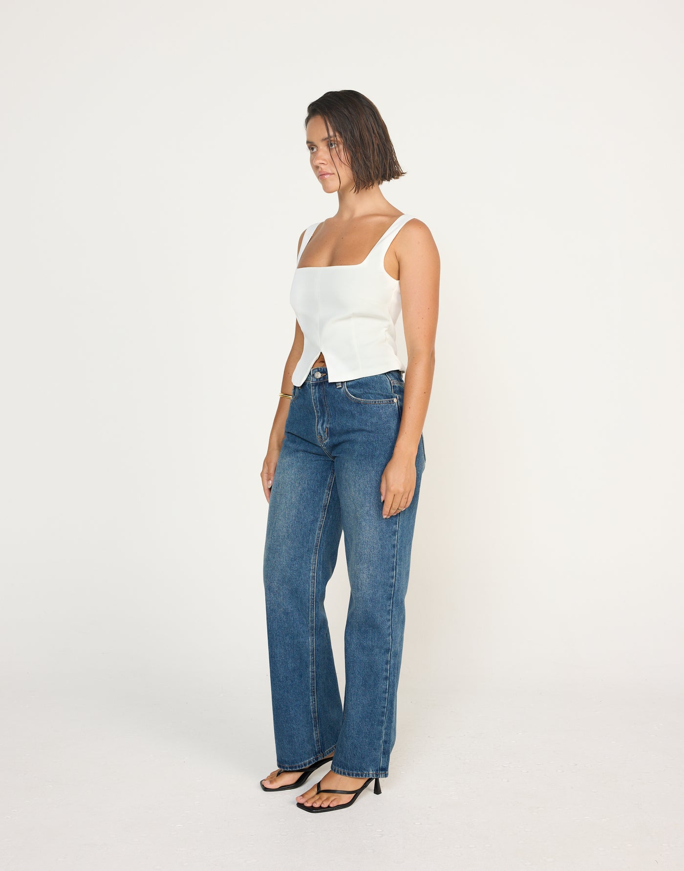 Nerissa Top (White) | CHARCOAL EXCLUSIVE - Fitted Suiting Longline Top - Women's Top - Charcoal Clothing