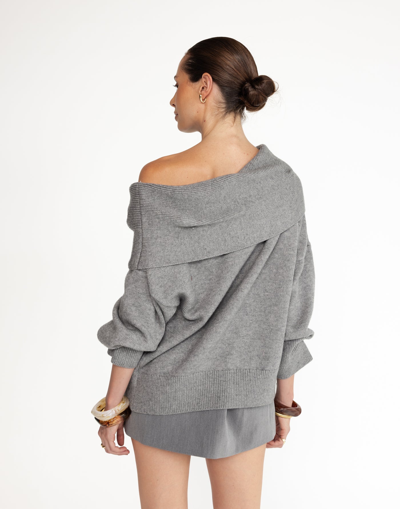 Sabine Jumper (Slate) | CHARCOAL Exclusive - Off the Shoulder Relaxed Fit Jumper/Sweater - Women's Top - Charcoal Clothing