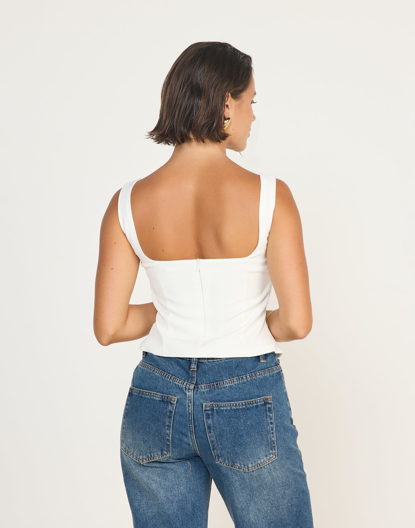 Nerissa Top (White) | CHARCOAL EXCLUSIVE - Fitted Suiting Longline Top - Women's Top - Charcoal Clothing