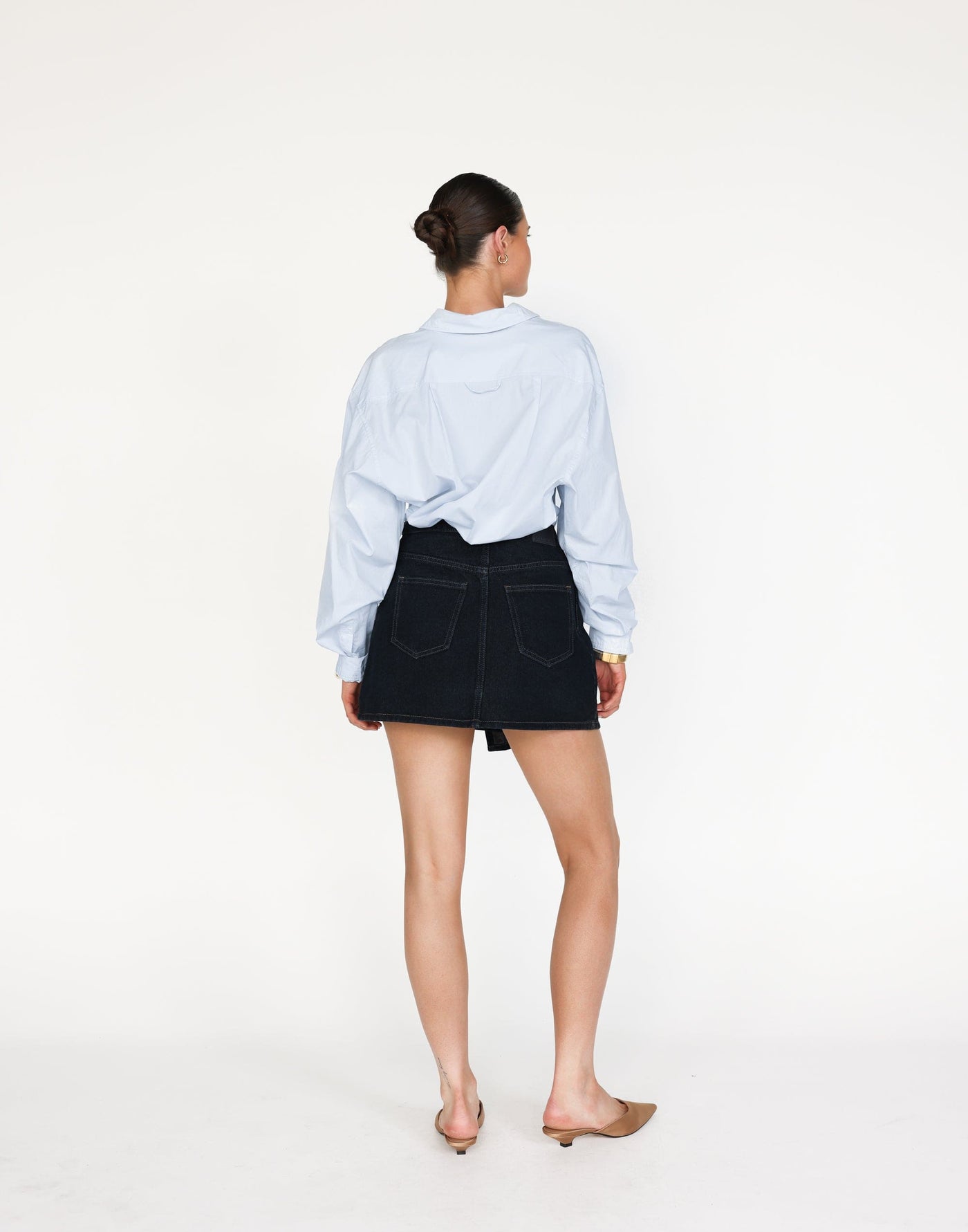 Nicholas Mini Skirt (Indigo) | CHARCOAL Exclusive - Wrap Style High Waisted Mini Skirt - Women's Skirt - Charcoal Clothing