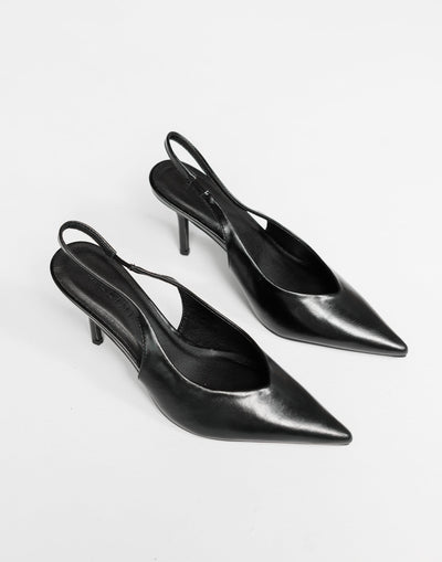 Kendra Heels (Black Shine) - By Billini - Pointed Toe Slingback High Heel - Women's Shoes - Charcoal Clothing