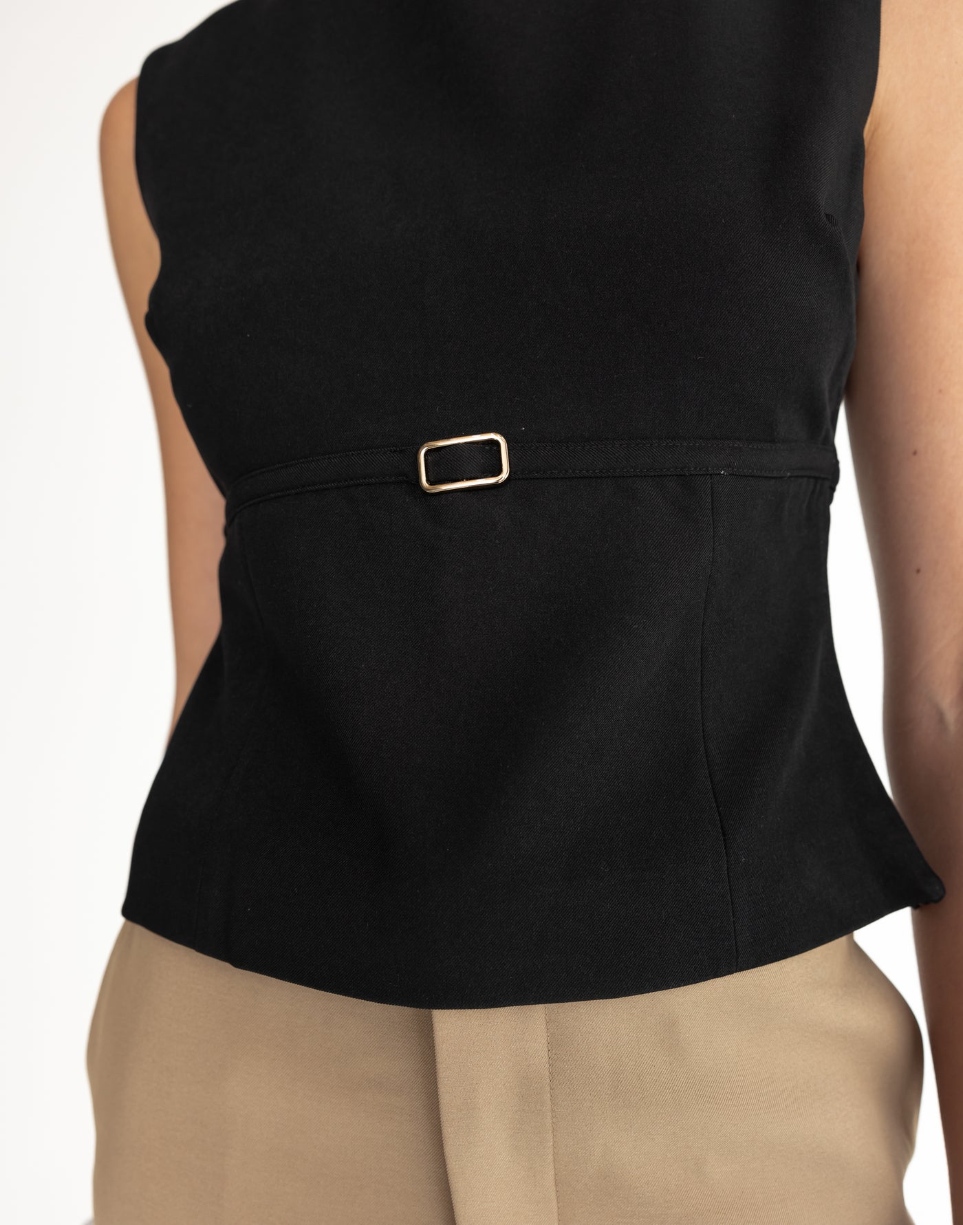 Rukaya Top (Black) | CHARCOAL Exclusive - Buckle Detail High Rounded Neckline Top - Women's Top - Charcoal Clothing