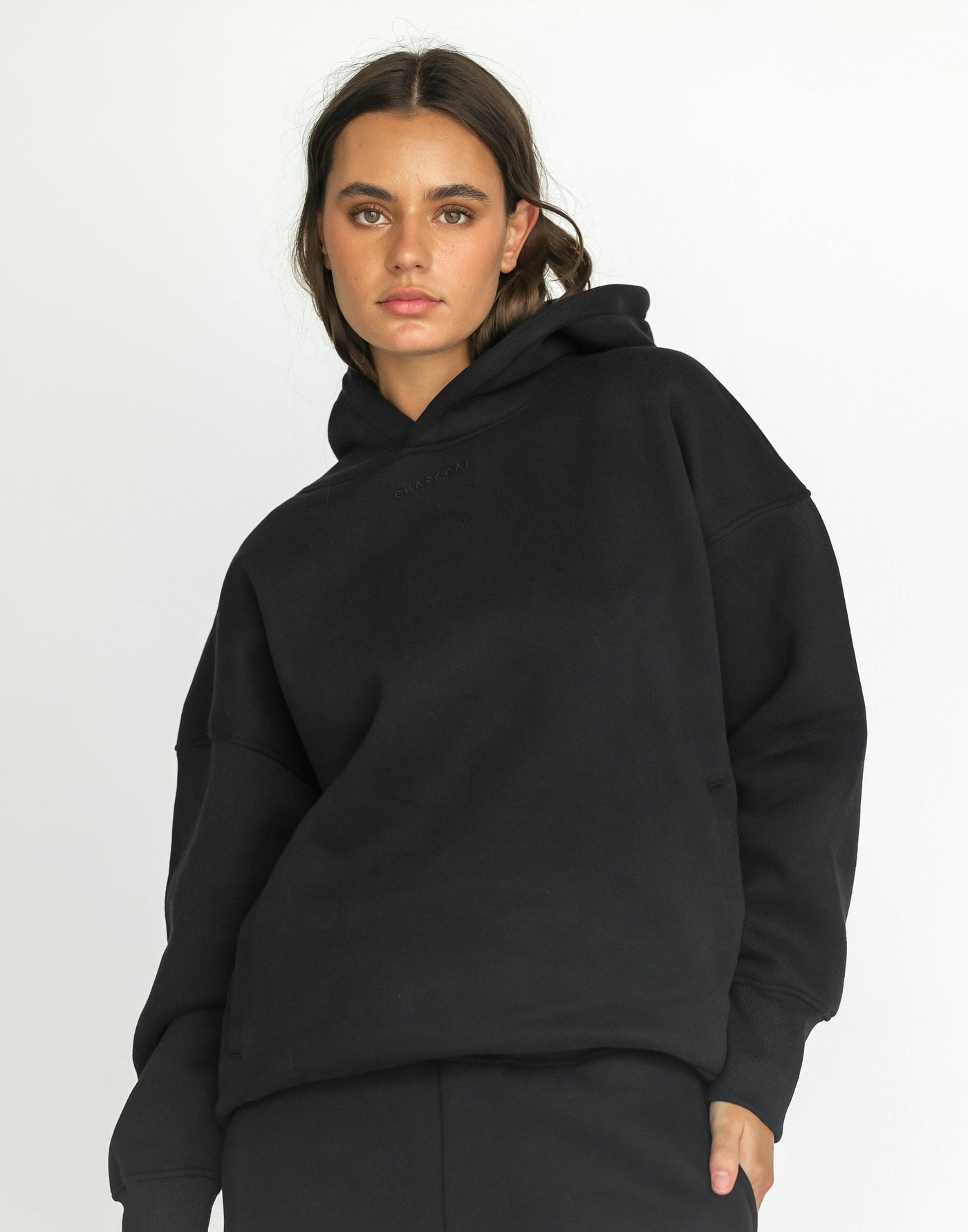 Noah Hoodie (Black) | CHARCOAL Exclusive - Oversized Dual Pocket Fleece Lined Hoodie - Women's Top - Charcoal Clothing