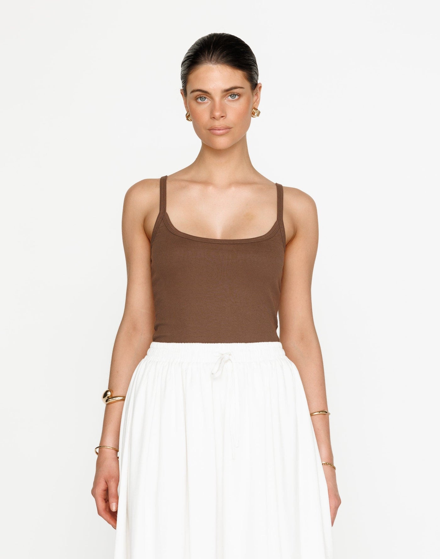 Malina Cami Top (Brown) - Ribbed Bodycon Crop Top - Women's Top - Charcoal Clothing