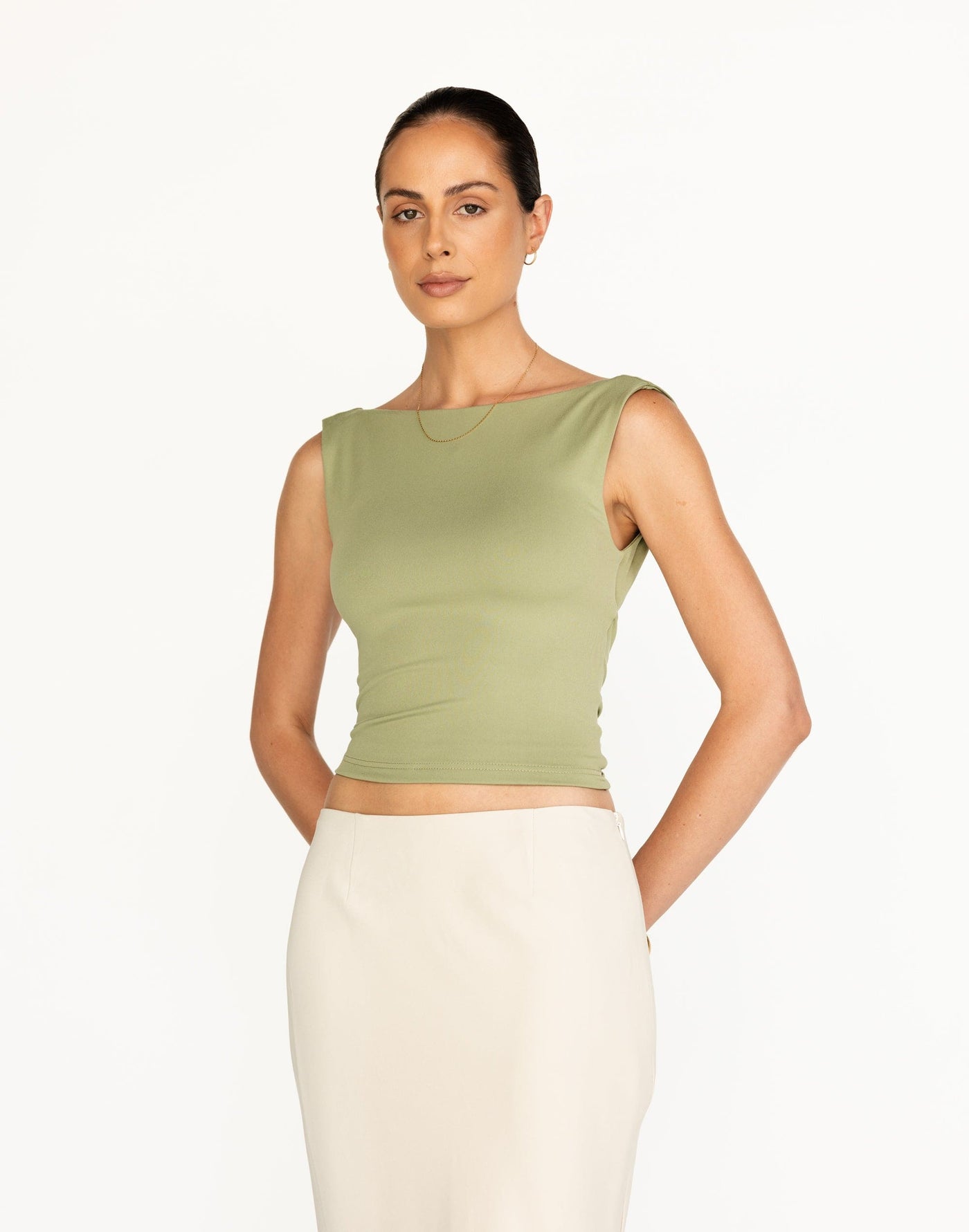 Romina Top (Pistachio) | CHARCOAL Exclusive - Butter Jersey Backless Tie Up Waist - Women's Top - Charcoal Clothing