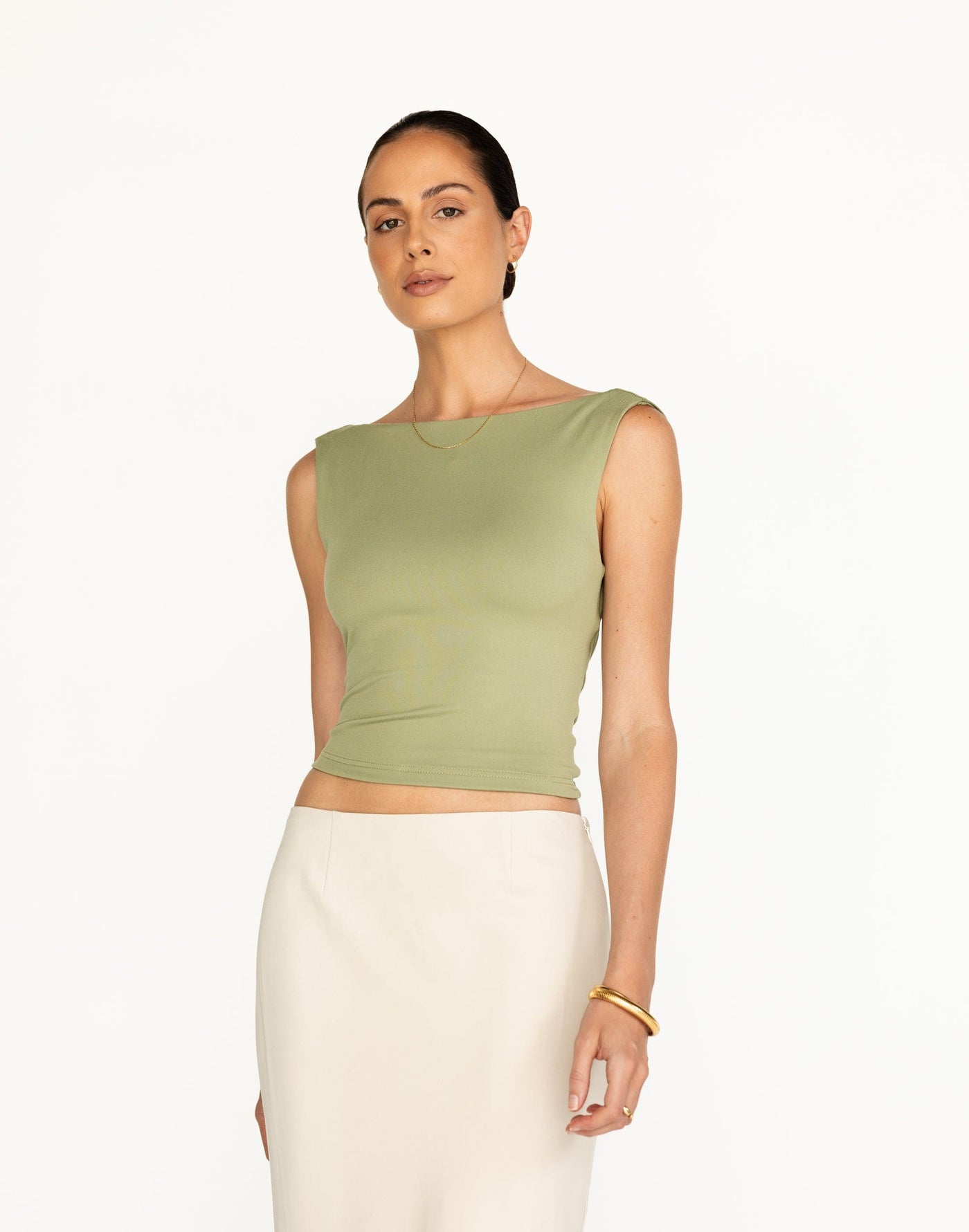 Romina Top (Pistachio) | CHARCOAL Exclusive - Butter Jersey Backless Tie Up Waist - Women's Top - Charcoal Clothing