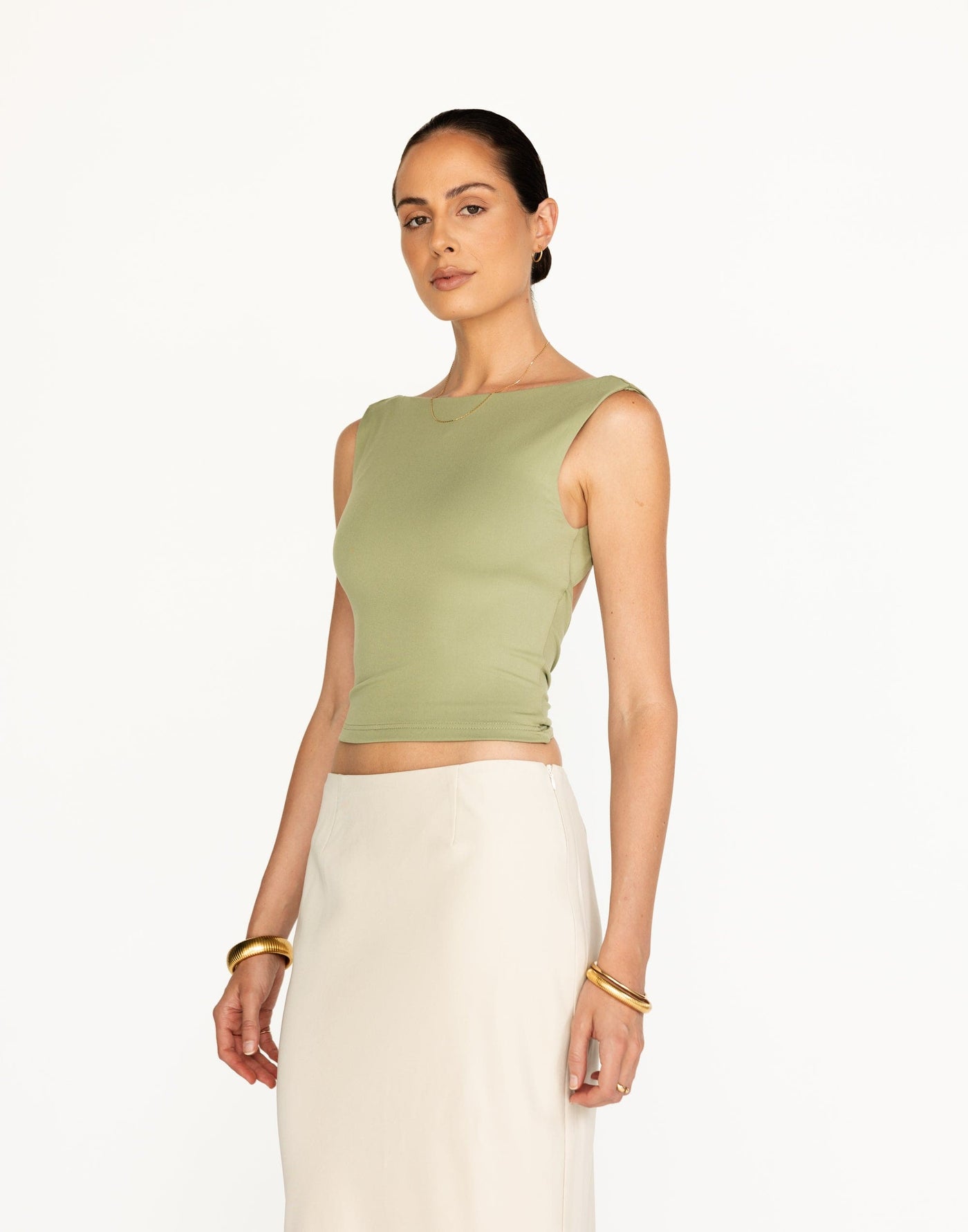 Romina Top (Pistachio) | CHARCOAL Exclusive - Butter Jersey Backless Tie Up Waist - Women's Top - Charcoal Clothing