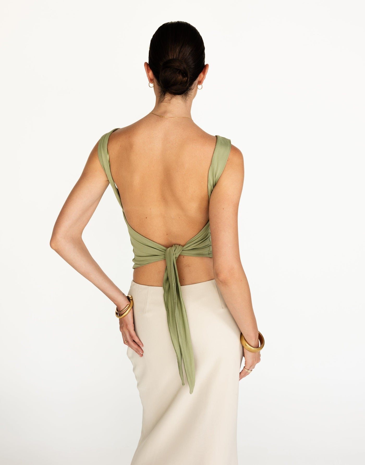 Romina Top (Pistachio) | CHARCOAL Exclusive - Butter Jersey Backless Tie Up Waist - Women's Top - Charcoal Clothing