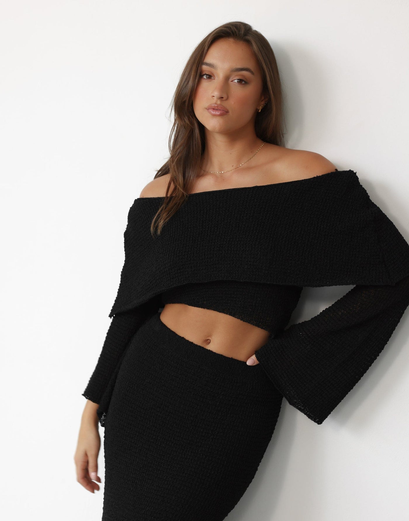 Sundown Top (Black) | Charcoal Clothing Exclusive - Off Shoulder Fold ...