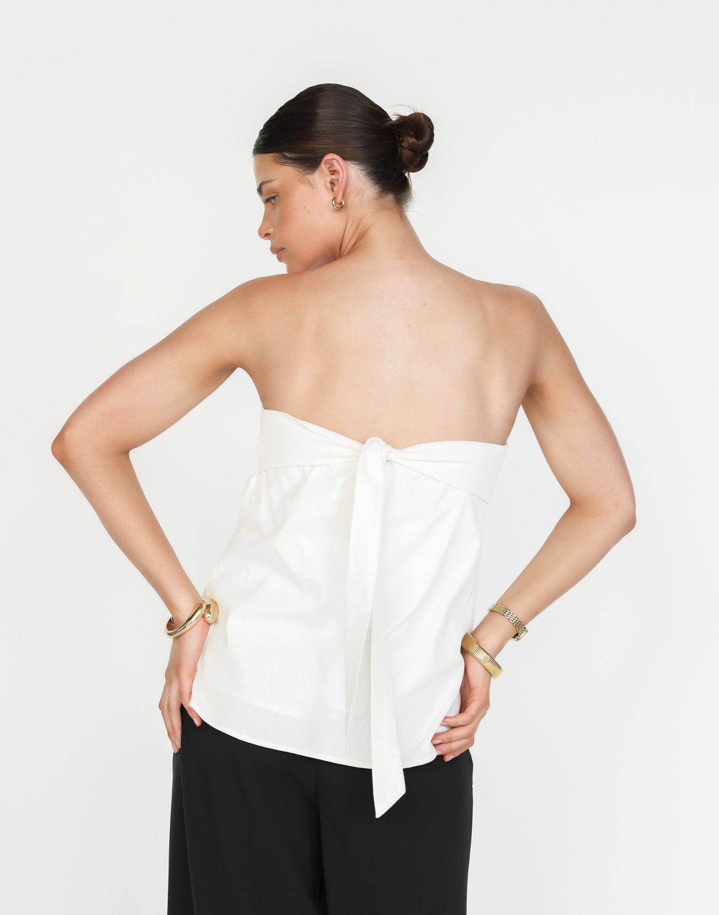 Hati Top (White) | CHARCOAL Exclusive - Strapless Adjustable Tie Back Longline Top - Women's Top - Charcoal Clothing