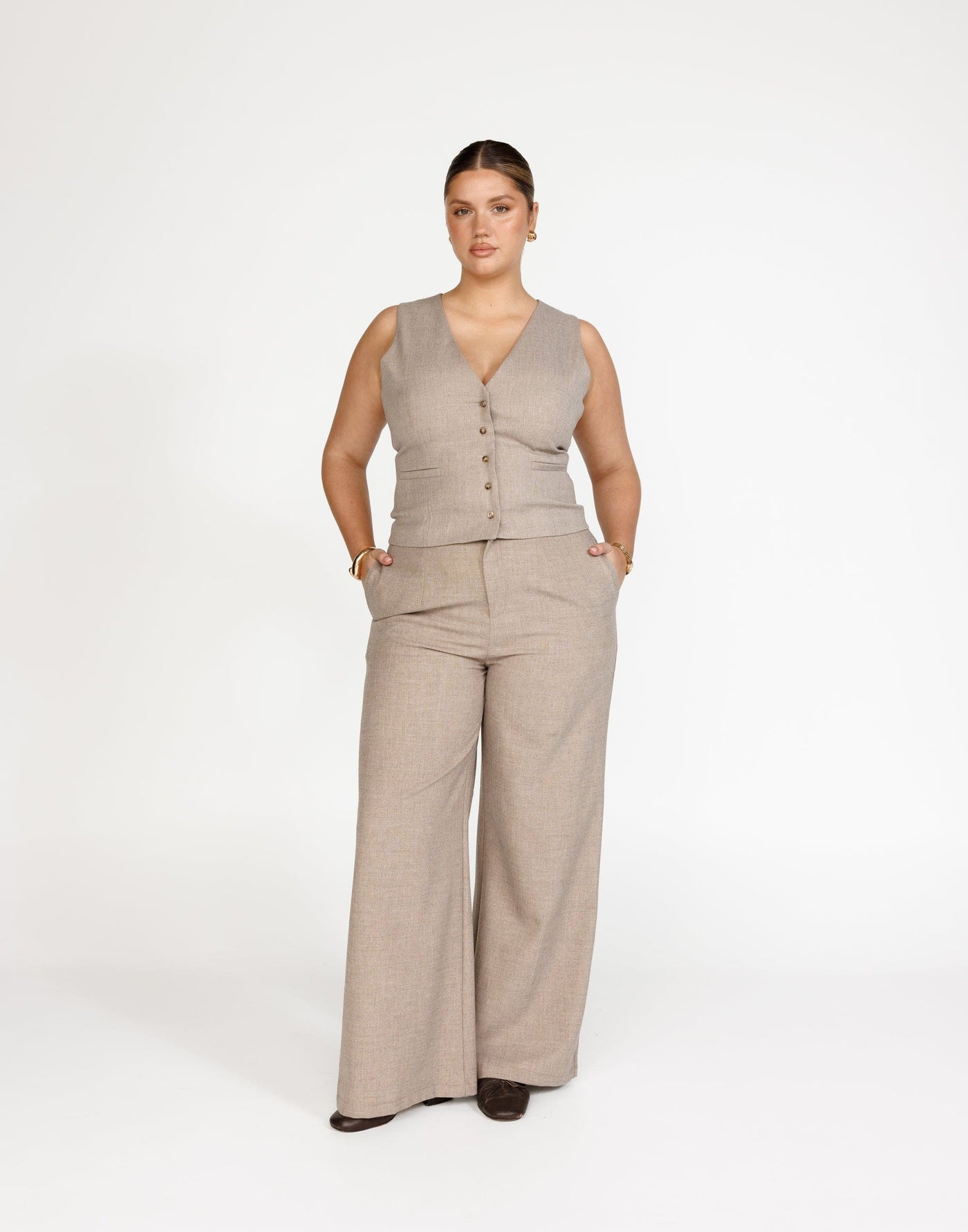 Reagan Pants (Stone) | CHARCOAL Exclusive - High Waisted Wide Leg Pants - Women's Pants - Charcoal Clothing