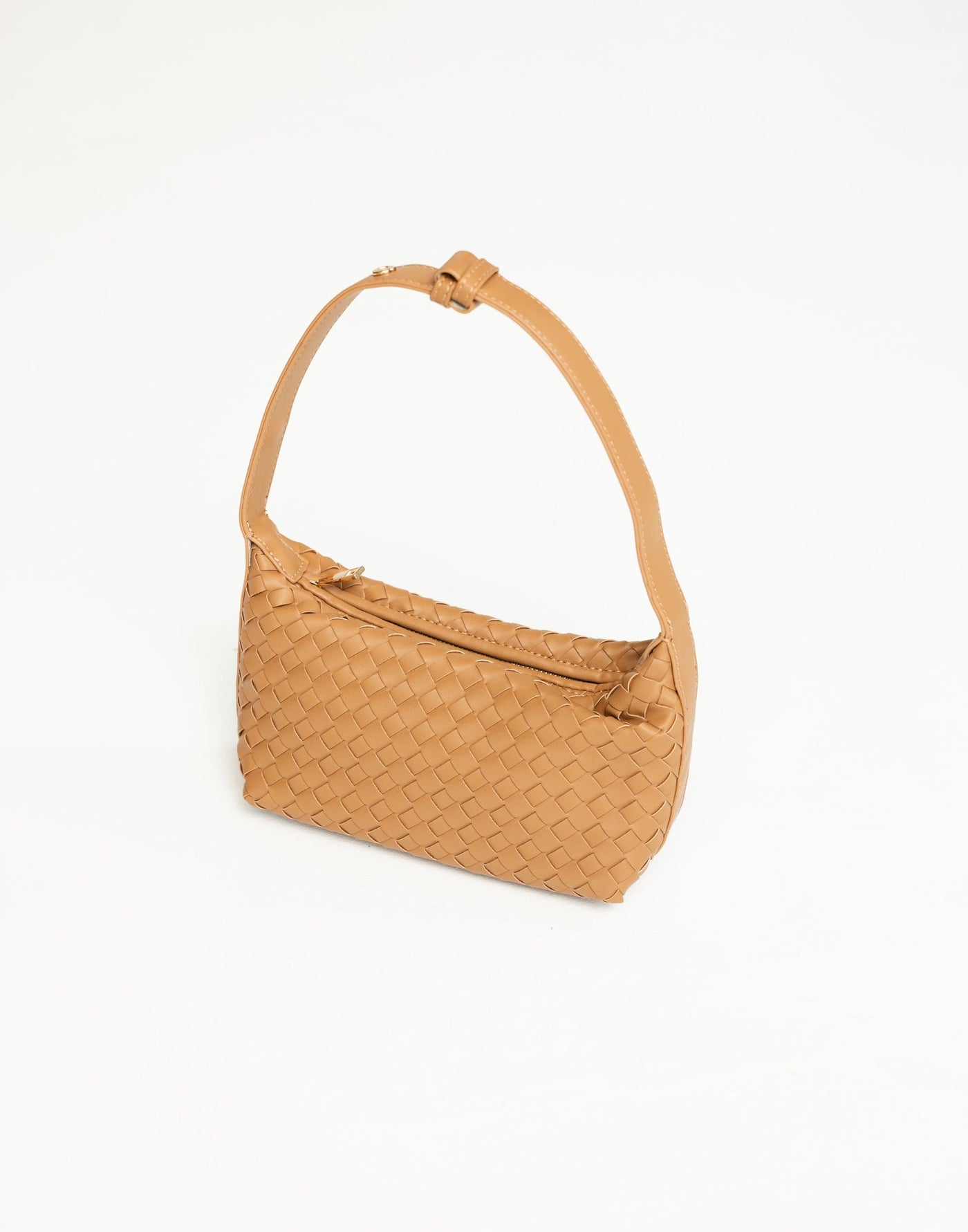 Isabelle Handle Bag (Tan) - By Billini - Woven Detail Skinny Strap Bag - Women's Accessories - Charcoal Clothing