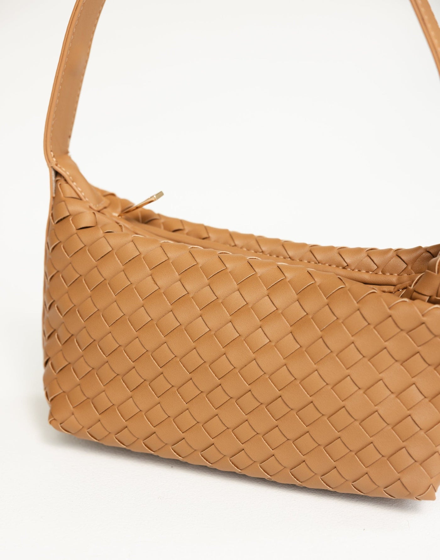 Isabelle Handle Bag (Tan) - By Billini - Woven Detail Skinny Strap Bag - Women's Accessories - Charcoal Clothing