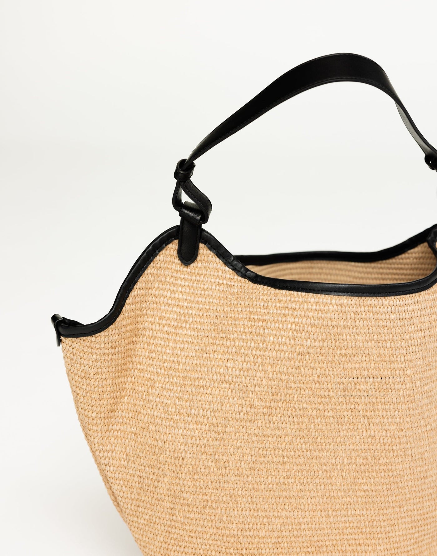 Sarah Shoulder Bag (Natural Raffia) - By Billini - Black Faux Leather Contrast Large Tote Bag - Women's Accessories - Charcoal Clothing