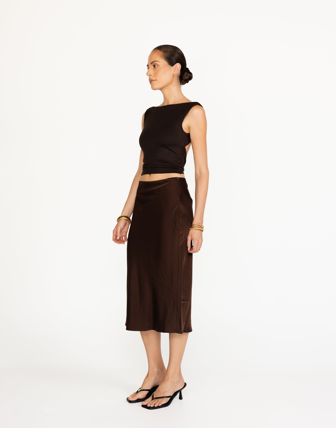 Romina Top (Chocolate) | CHARCOAL Exclusive - Butter Jersey Backless Tie Up Waist - Women's Top - Charcoal Clothing