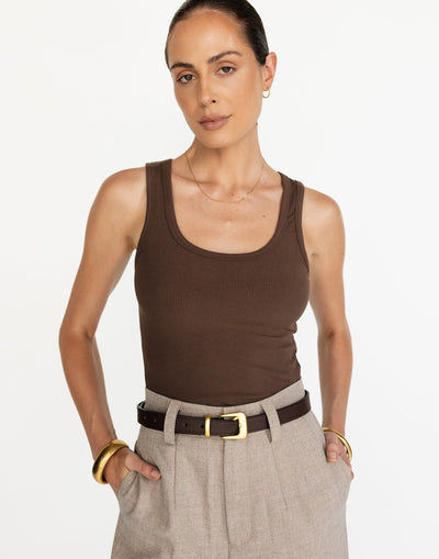 Briley Top (Oak) | CHARCOAL Exclusive - Ribbed Lined Basic Tank Top - Women's Top - Charcoal Clothing