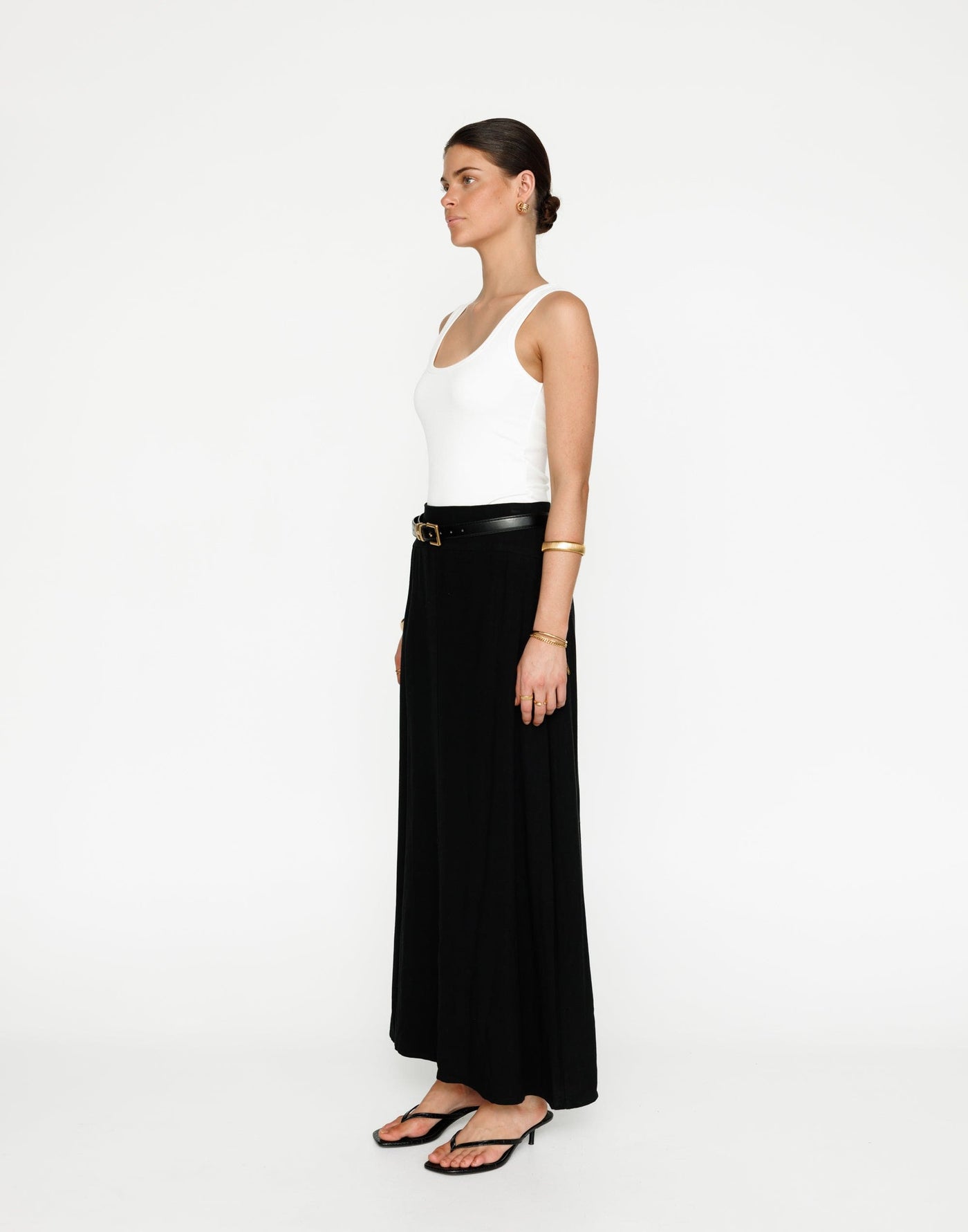 Lillian Maxi Skirt (Black) | CHARCOAL Exclusive - Low to Mid Rise Flared Linen Maxi Skirt - Women's Skirt - Charcoal Clothing