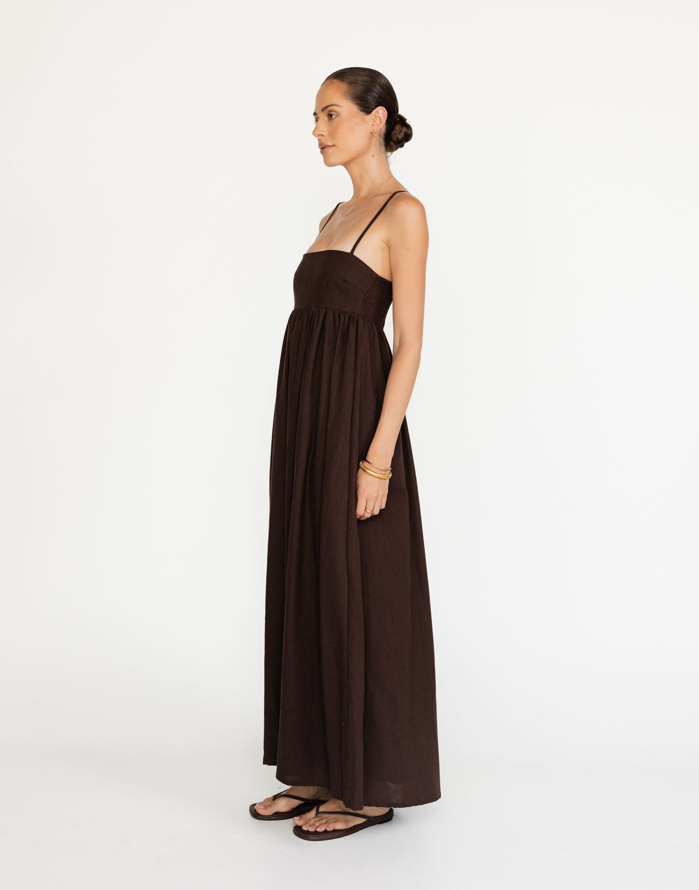 Tarsha Maxi Dress (Chocolate) | CHARCOAL Exclusive - Thin Adjustable Strap Babydoll Style Maxi - Women's Dress - Charcoal Clothing