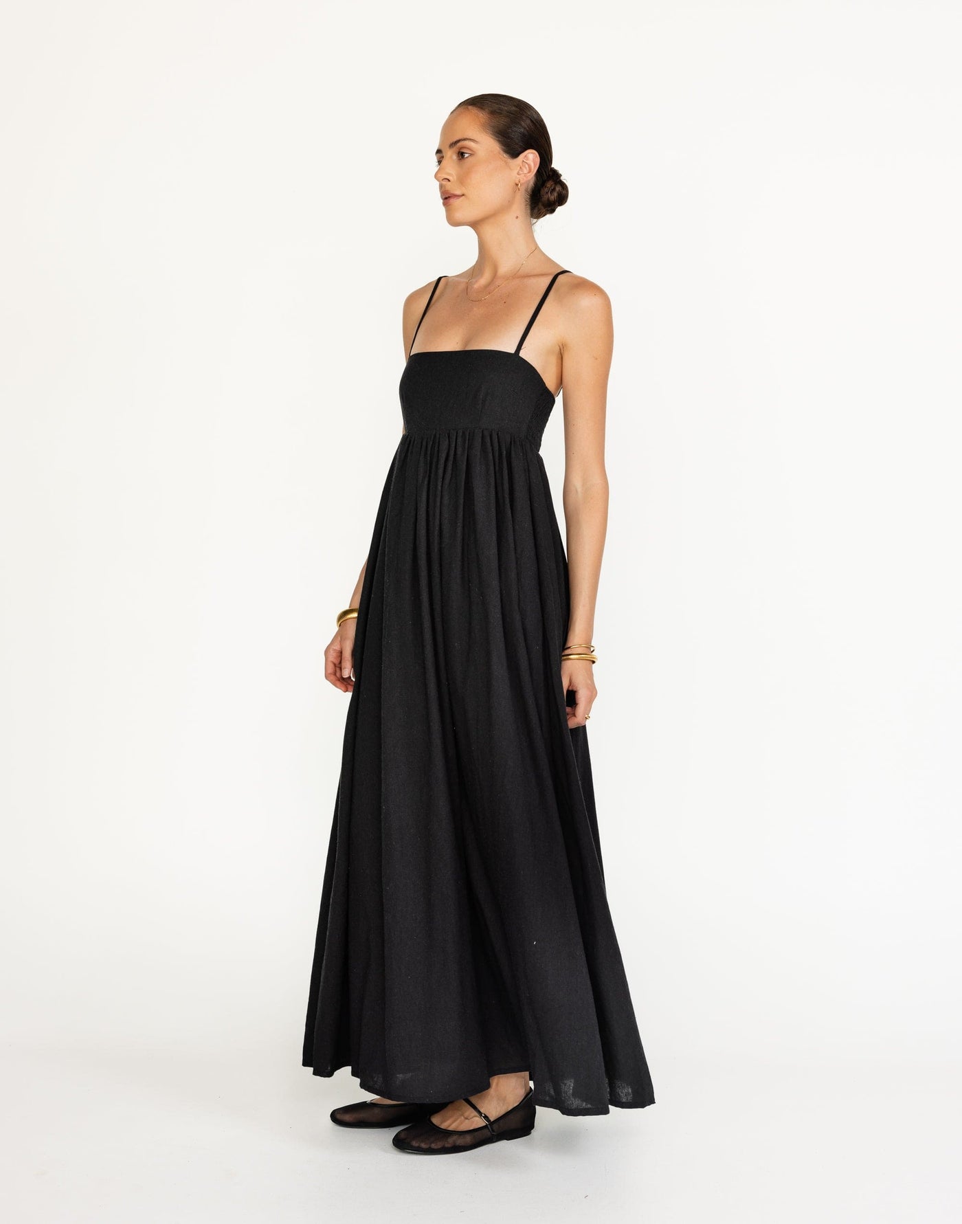 Tarsha Maxi Dress (Black) | CHARCOAL Exclusive - Thin Adjustable Strap Babydoll Style Maxi - Women's Dress - Charcoal Clothing