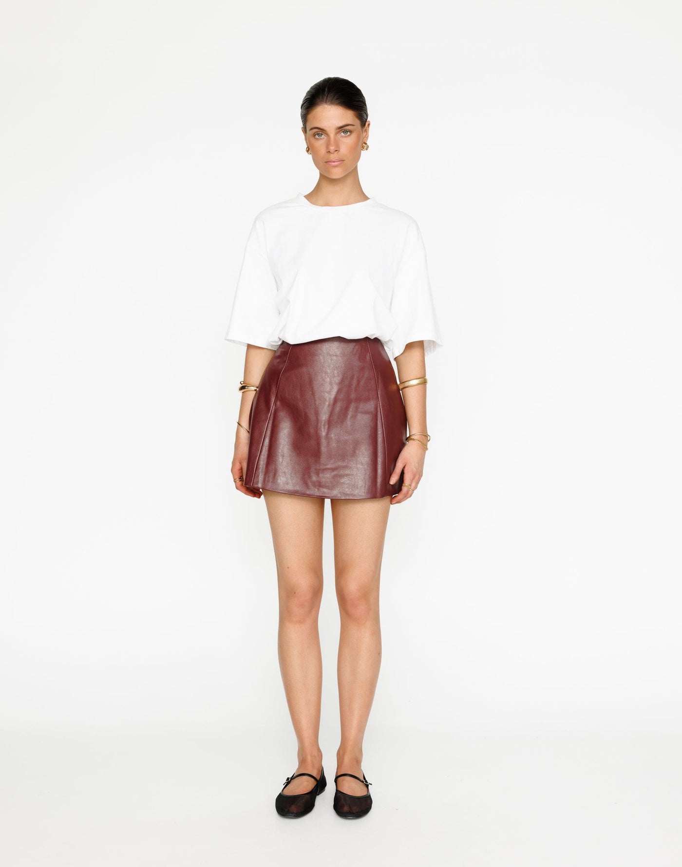 Isaiah Mini Skirt (Plum) | CHARCOAL Exclusive - Faux Leather A-line Mini Skirt - Women's Skirt - Charcoal Clothing