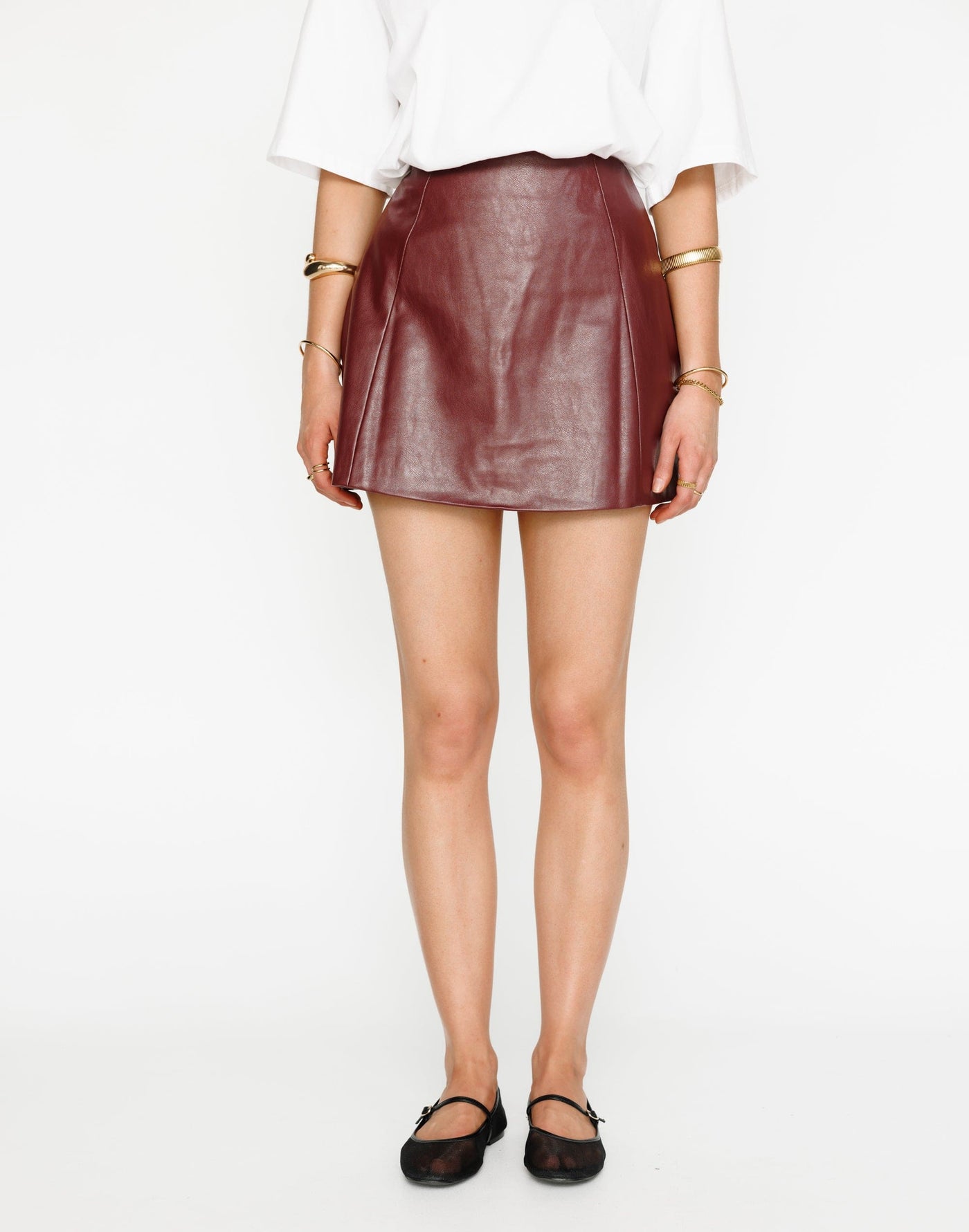 Isaiah Mini Skirt (Plum) | CHARCOAL Exclusive - Faux Leather A-line Mini Skirt - Women's Skirt - Charcoal Clothing