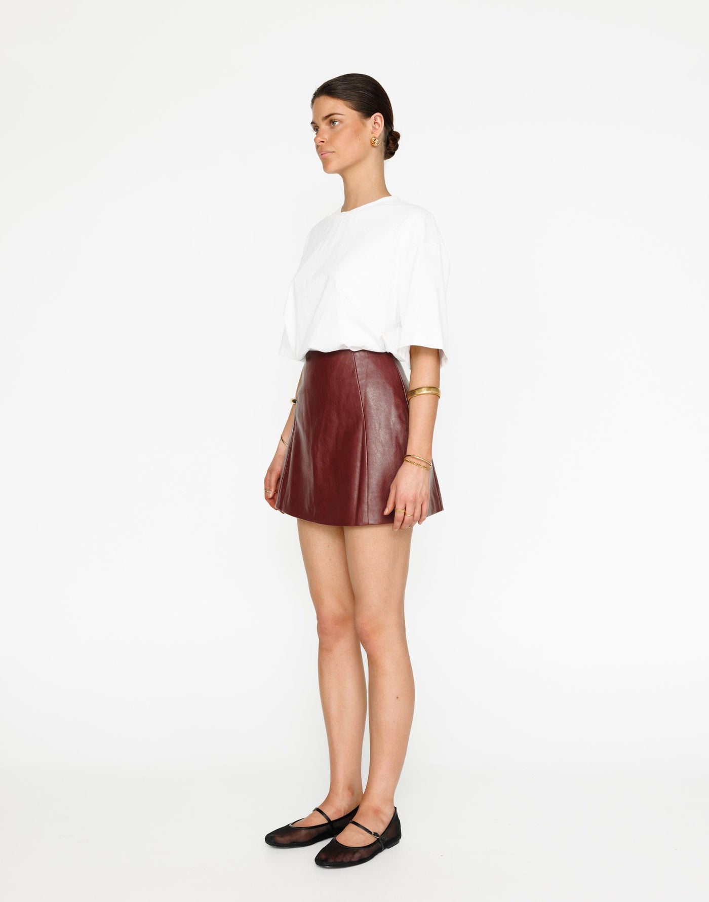 Isaiah Mini Skirt (Plum) | CHARCOAL Exclusive - Faux Leather A-line Mini Skirt - Women's Skirt - Charcoal Clothing